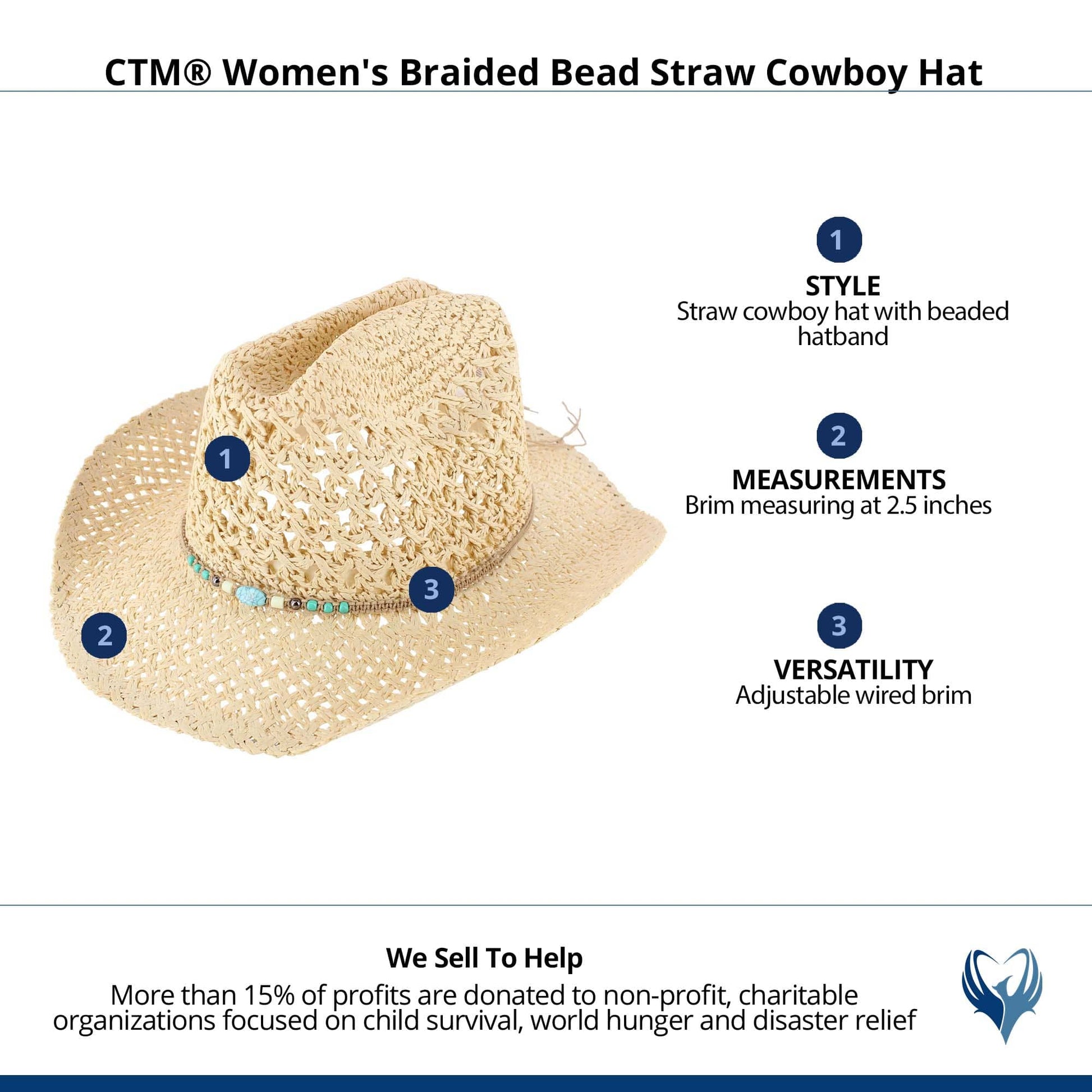 CTM® Women's Braided Bead Straw Cowboy Hat - Straw