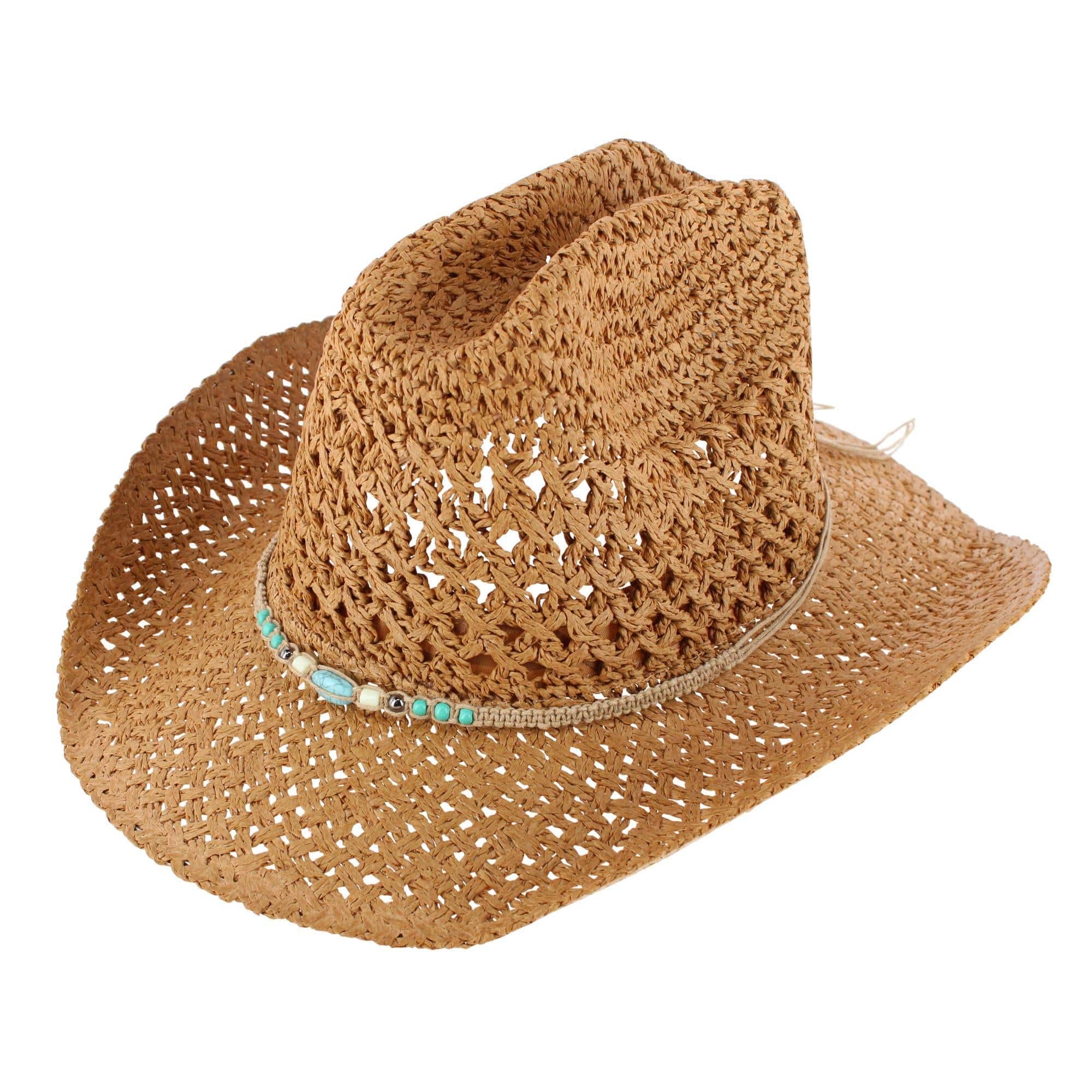 CTM® Women's Braided Bead Straw Cowboy Hat - Women's Braided Bead Straw Cowboy Hat