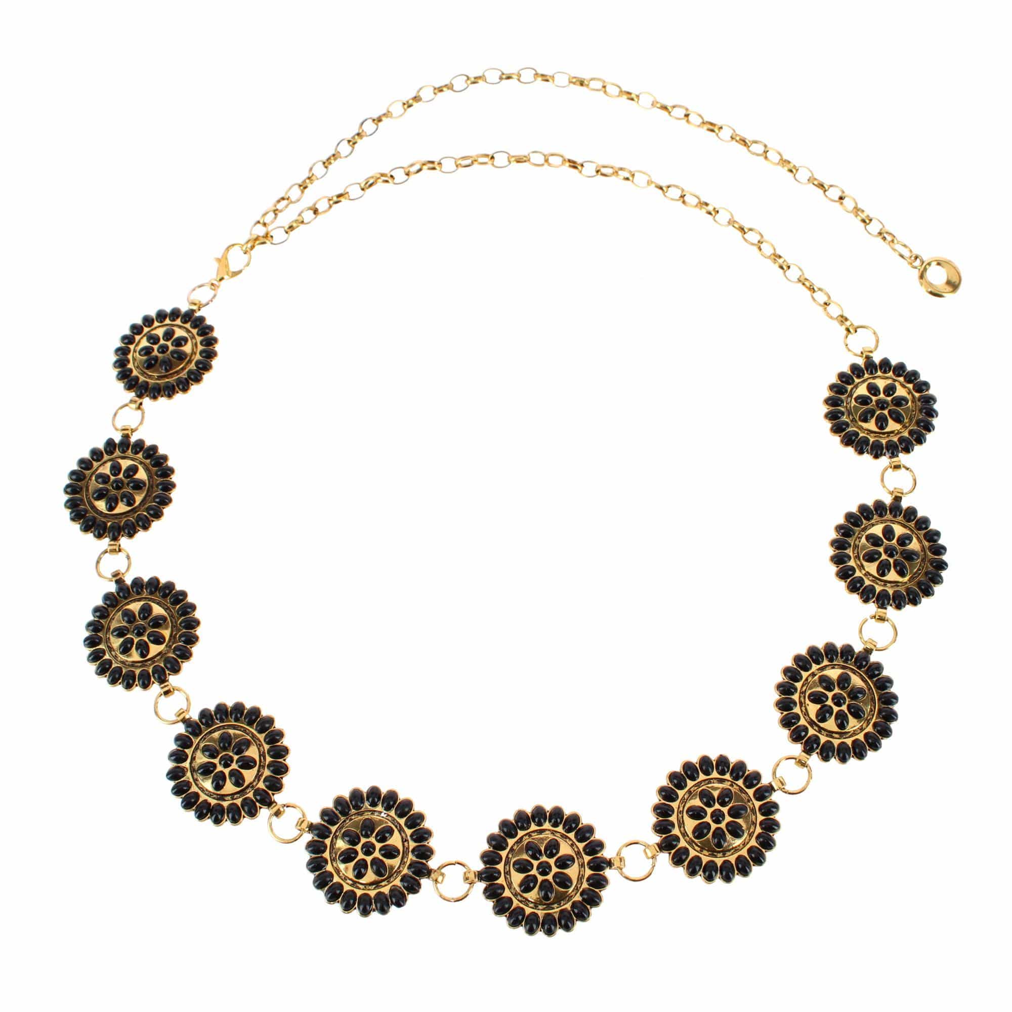 CTM® Women's Circle Stone Beaded Concho Gold Chain Belt Adjustable