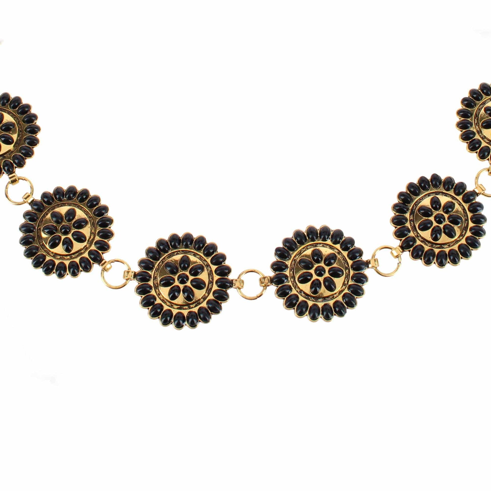 CTM® Women's Circle Stone Beaded Concho Gold Chain Belt Adjustable - Black