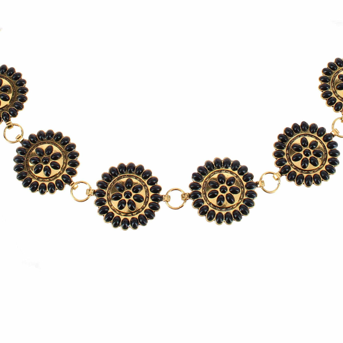 CTM® Women's Circle Stone Beaded Concho Gold Chain Belt Adjustable - Black