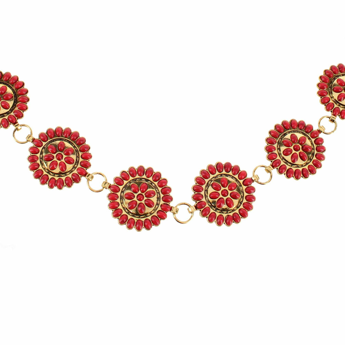 CTM® Women's Circle Stone Beaded Concho Gold Chain Belt Adjustable - Fuchsia
