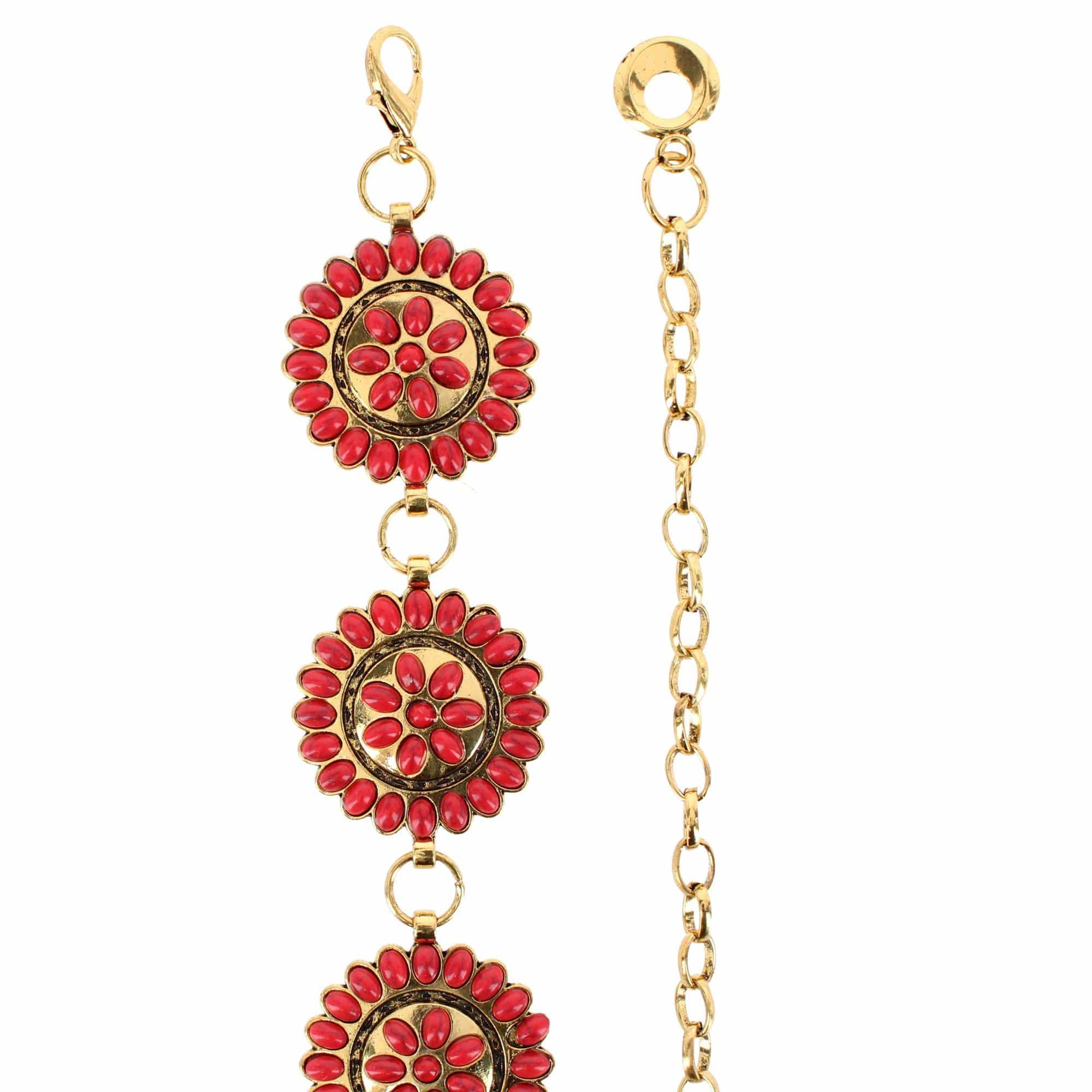 CTM® Women's Circle Stone Beaded Concho Gold Chain Belt Adjustable - Fuchsia