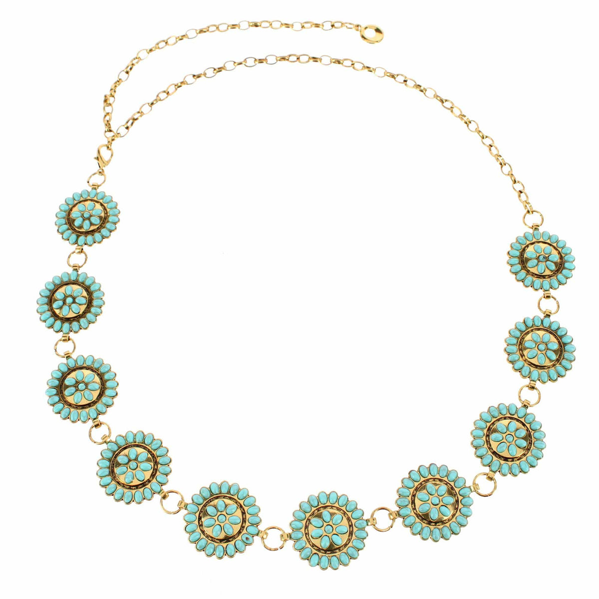CTM® Women's Circle Stone Beaded Concho Gold Chain Belt Adjustable