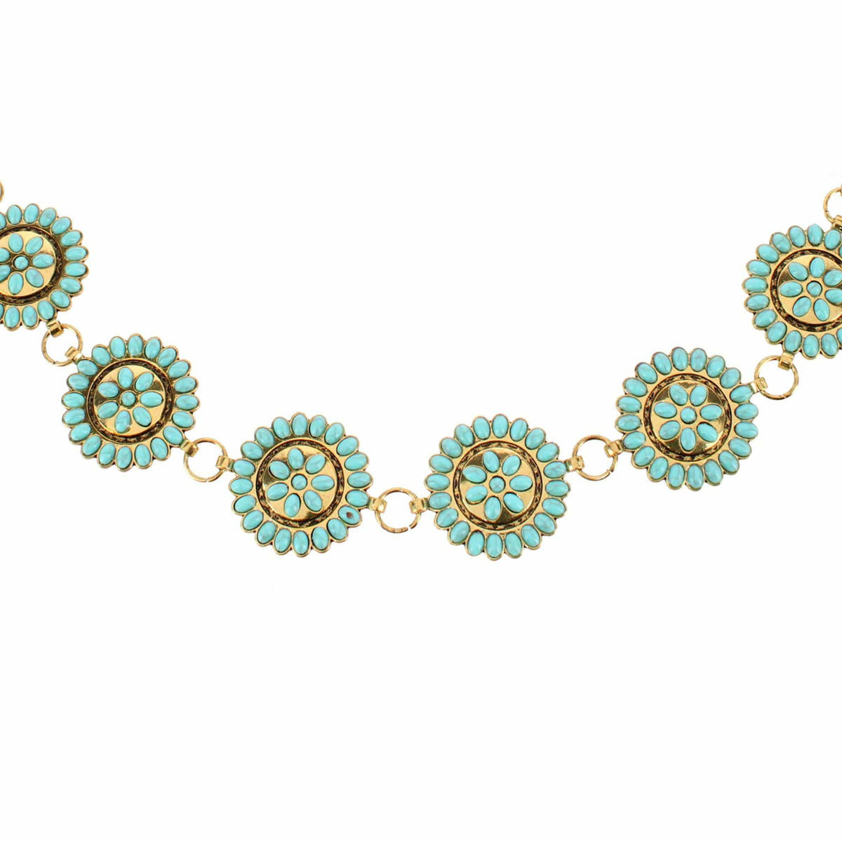 CTM® Women's Circle Stone Beaded Concho Gold Chain Belt Adjustable - Turquosie