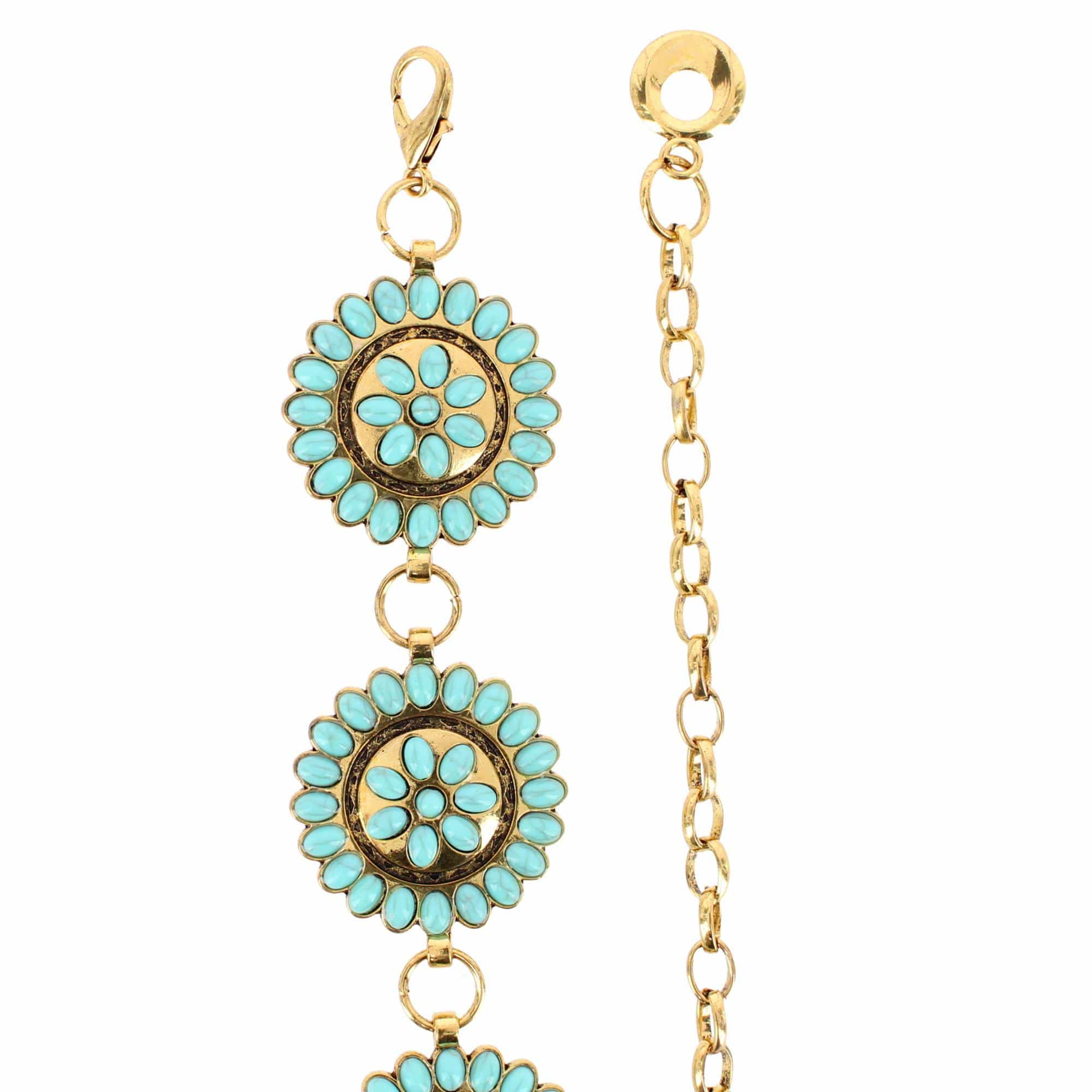 CTM® Women's Circle Stone Beaded Concho Gold Chain Belt Adjustable - Turquosie