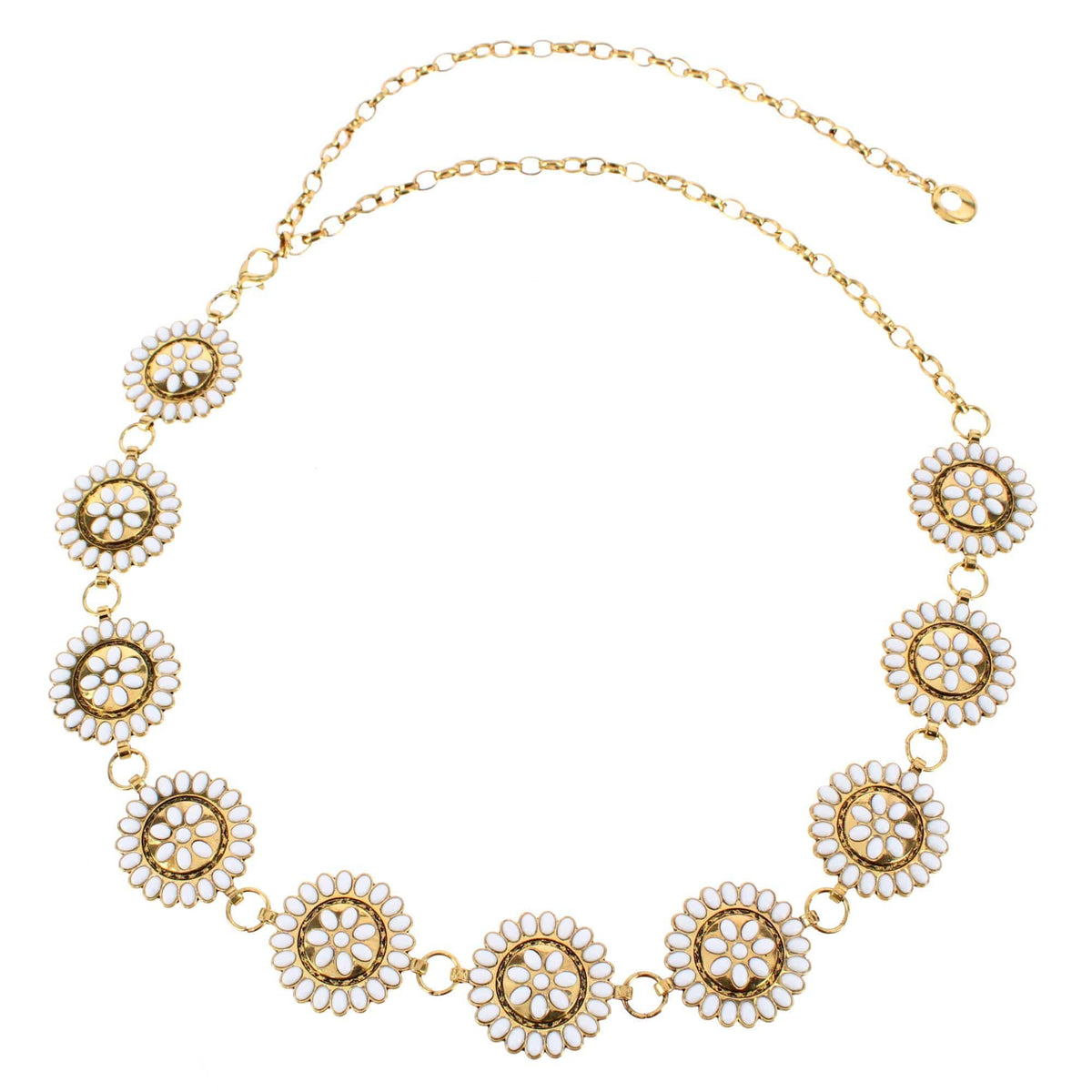 CTM® Women's Circle Stone Beaded Concho Gold Chain Belt Adjustable - White