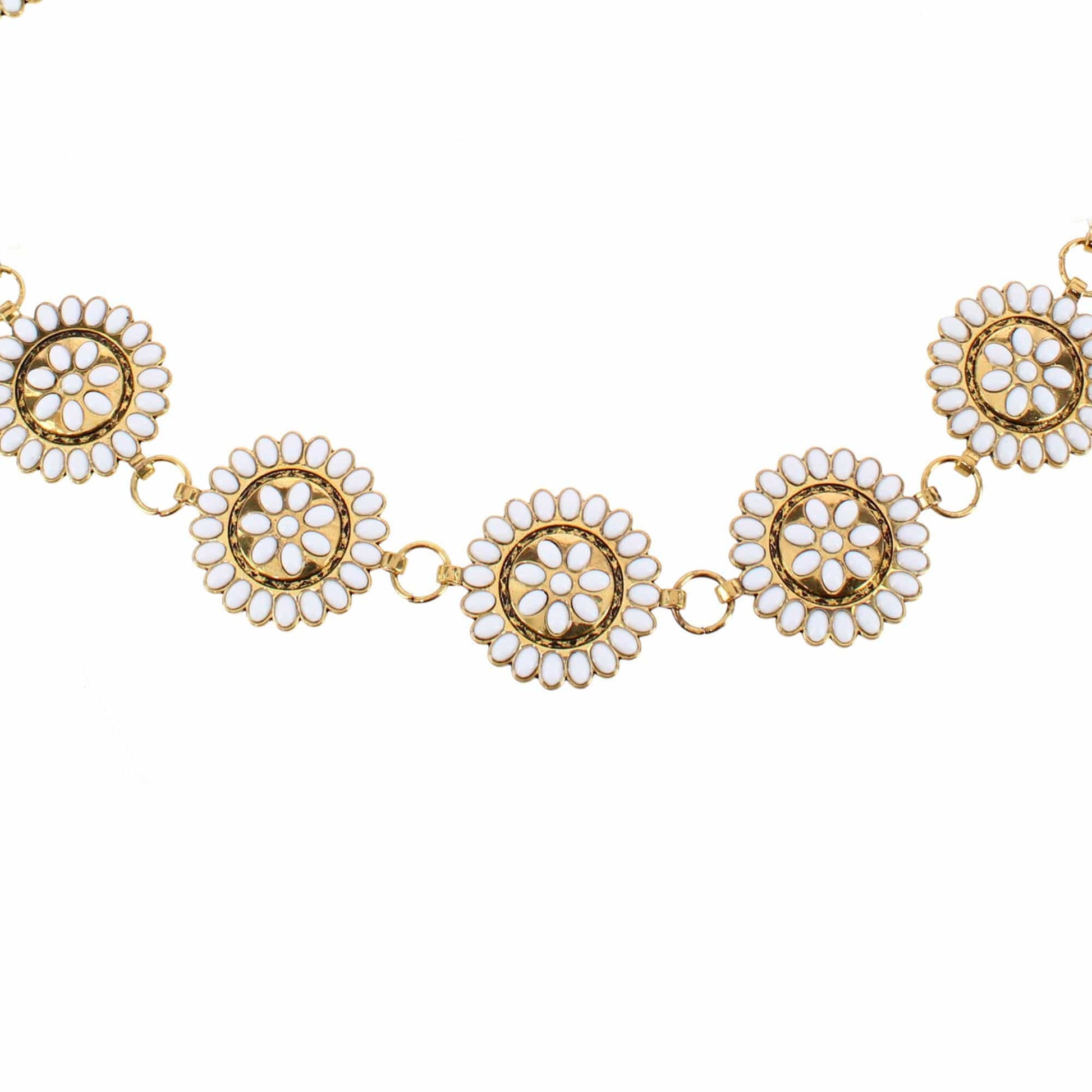 CTM® Women's Circle Stone Beaded Concho Gold Chain Belt Adjustable - White