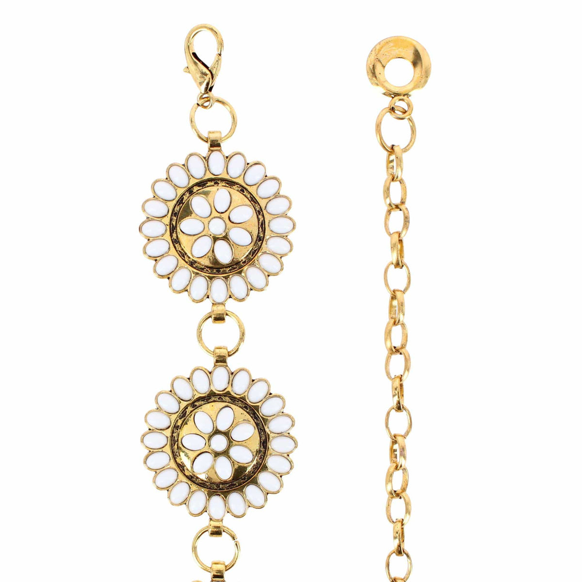 CTM® Women's Circle Stone Beaded Concho Gold Chain Belt Adjustable - White