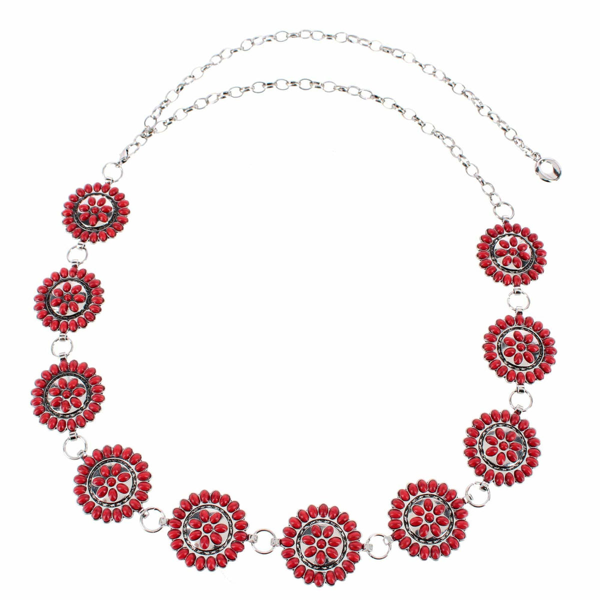 CTM® Women's Circle Stone Beaded Concho Silver Chain Belt Adjustable - Fuchsia