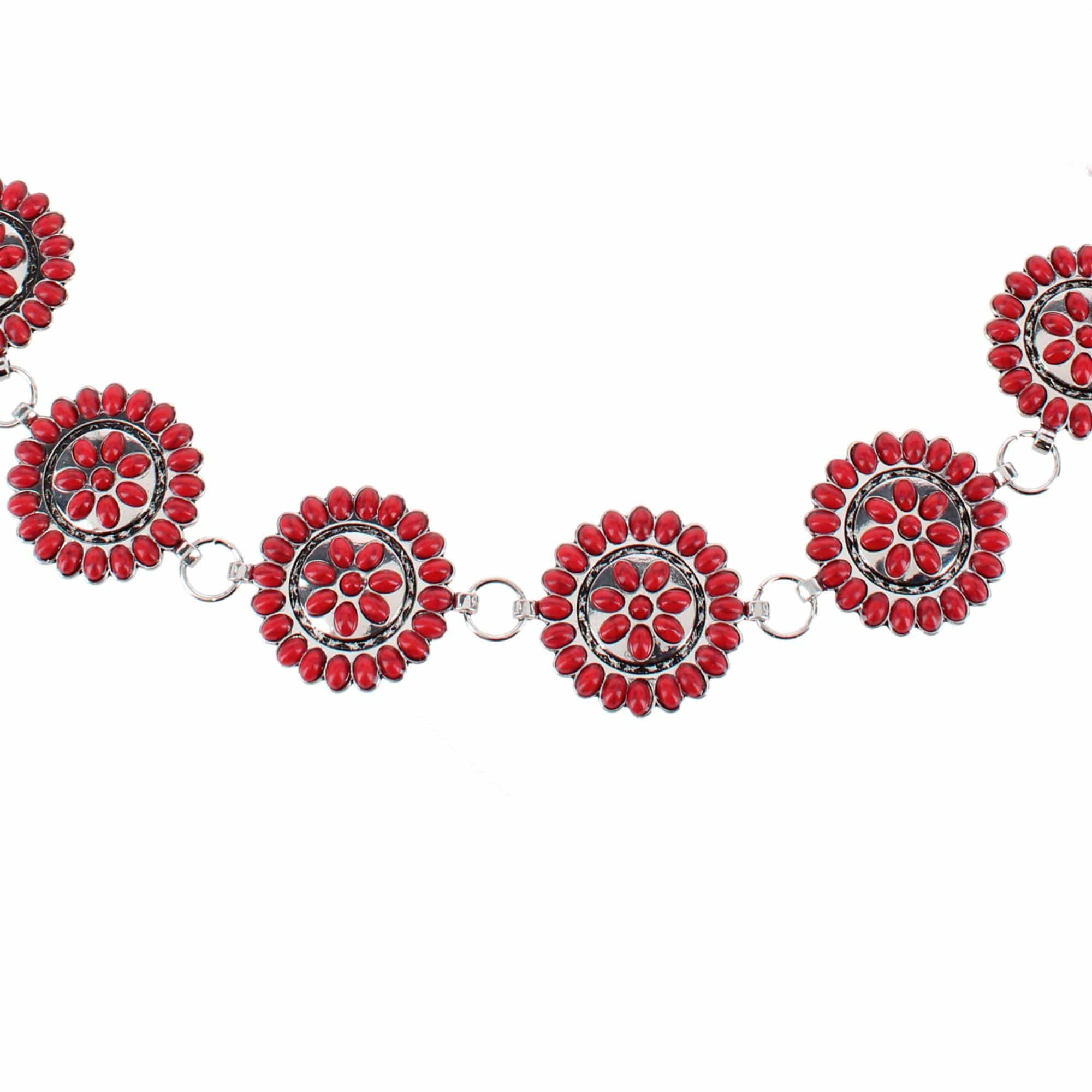 CTM® Women's Circle Stone Beaded Concho Silver Chain Belt Adjustable - Fuchsia