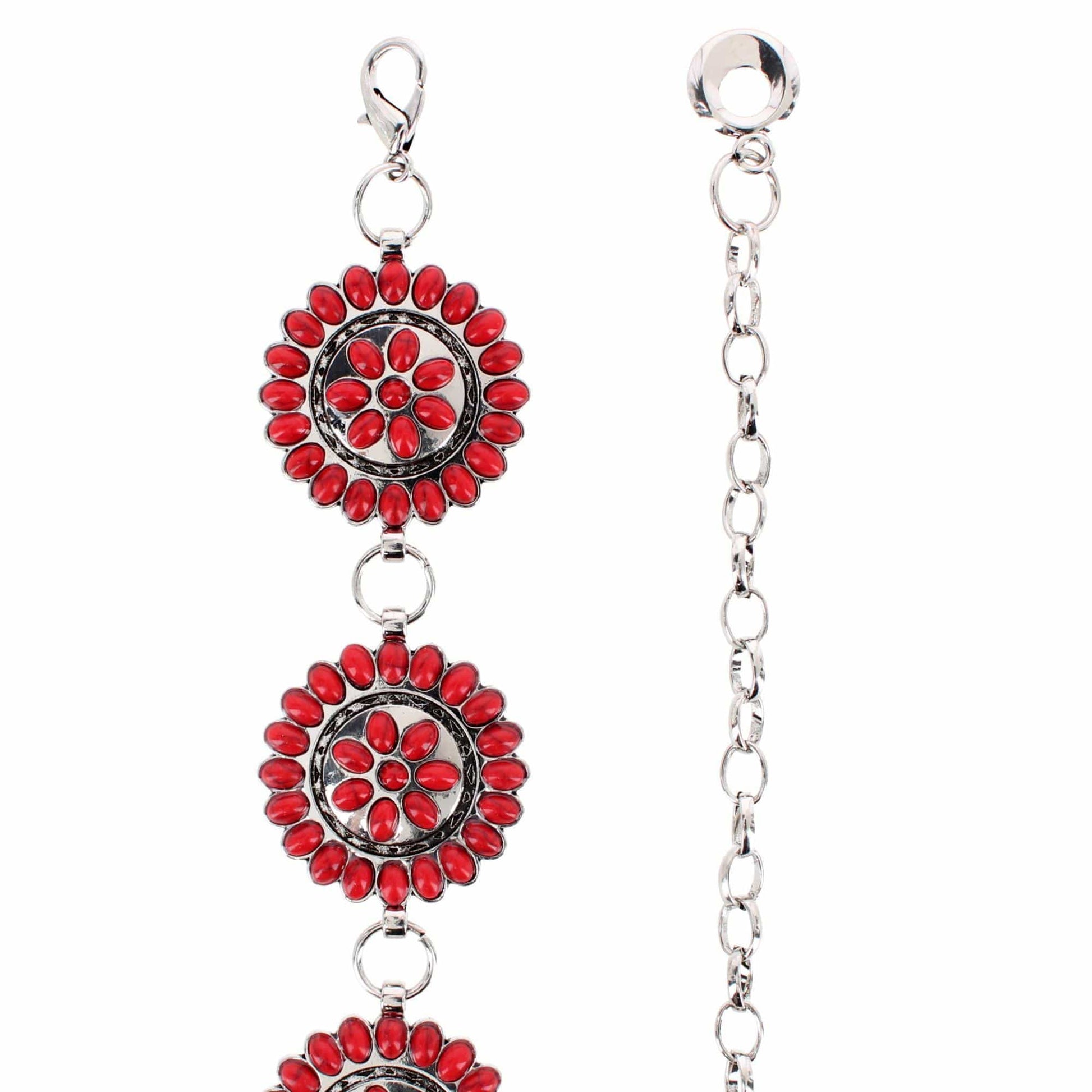 CTM® Women's Circle Stone Beaded Concho Silver Chain Belt Adjustable - Fuchsia
