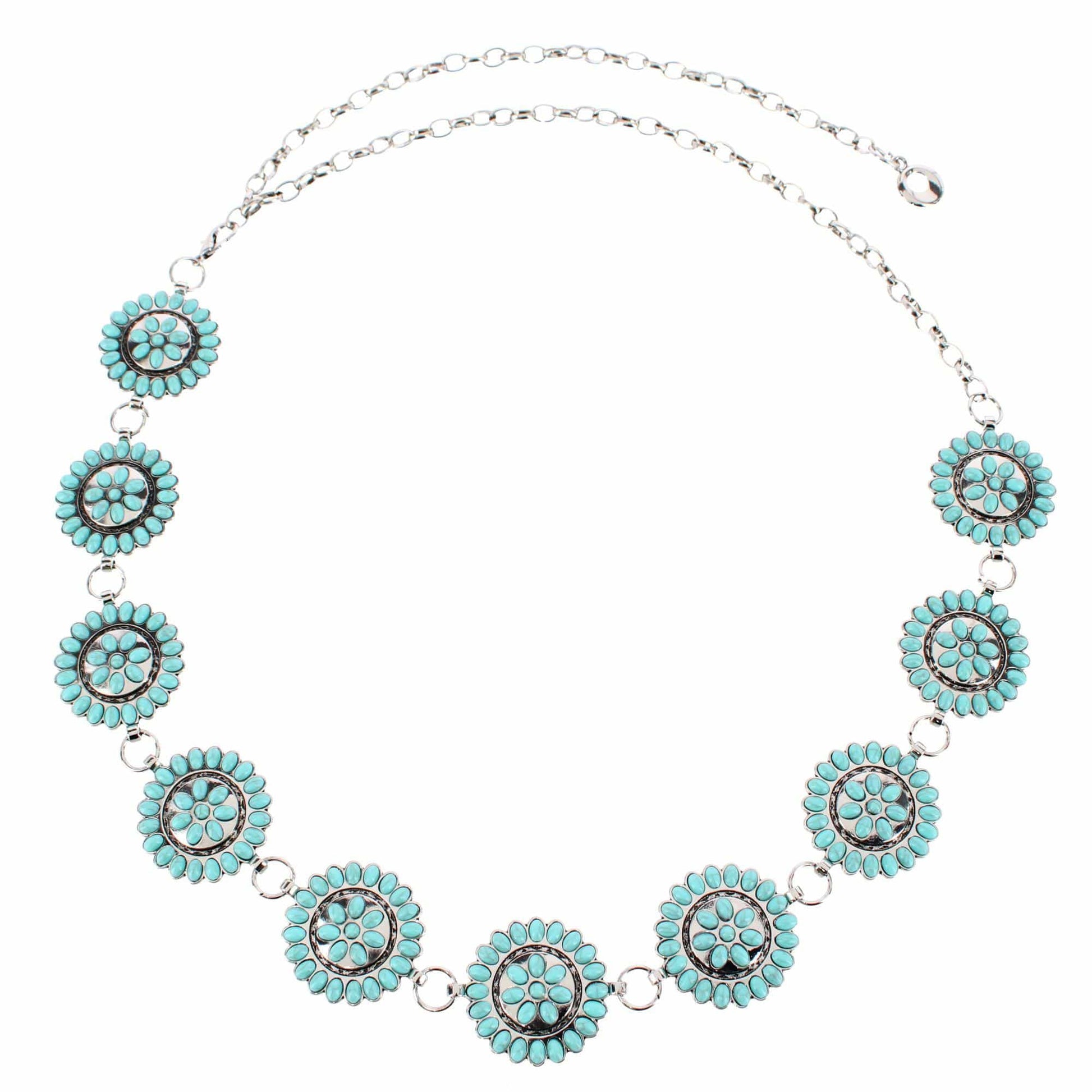 CTM® Women's Circle Stone Beaded Concho Silver Chain Belt Adjustable