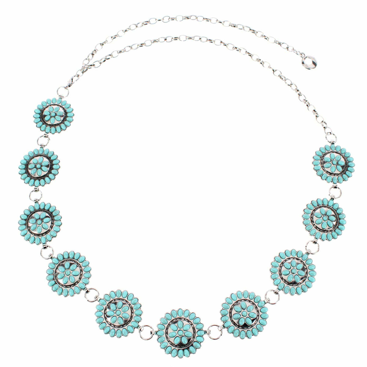 CTM® Women's Circle Stone Beaded Concho Silver Chain Belt Adjustable - Turquoise