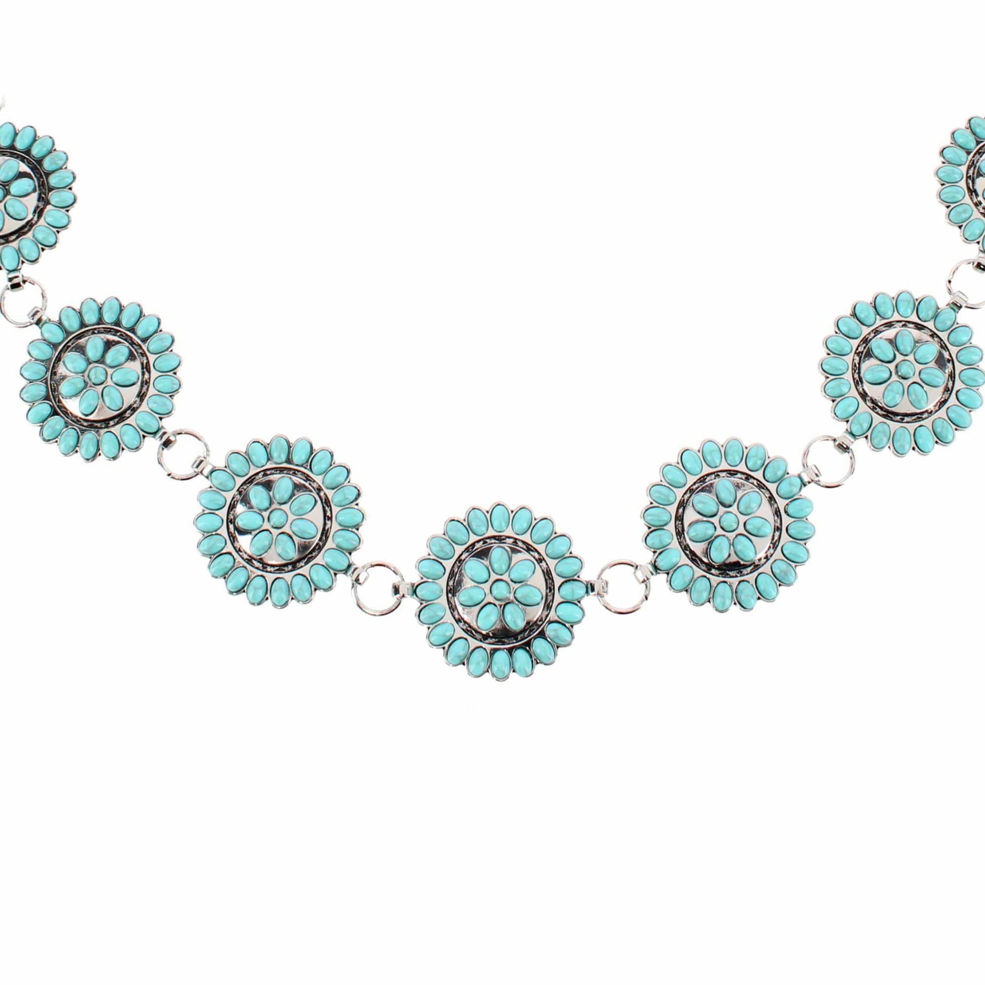 CTM® Women's Circle Stone Beaded Concho Silver Chain Belt Adjustable - Turquoise