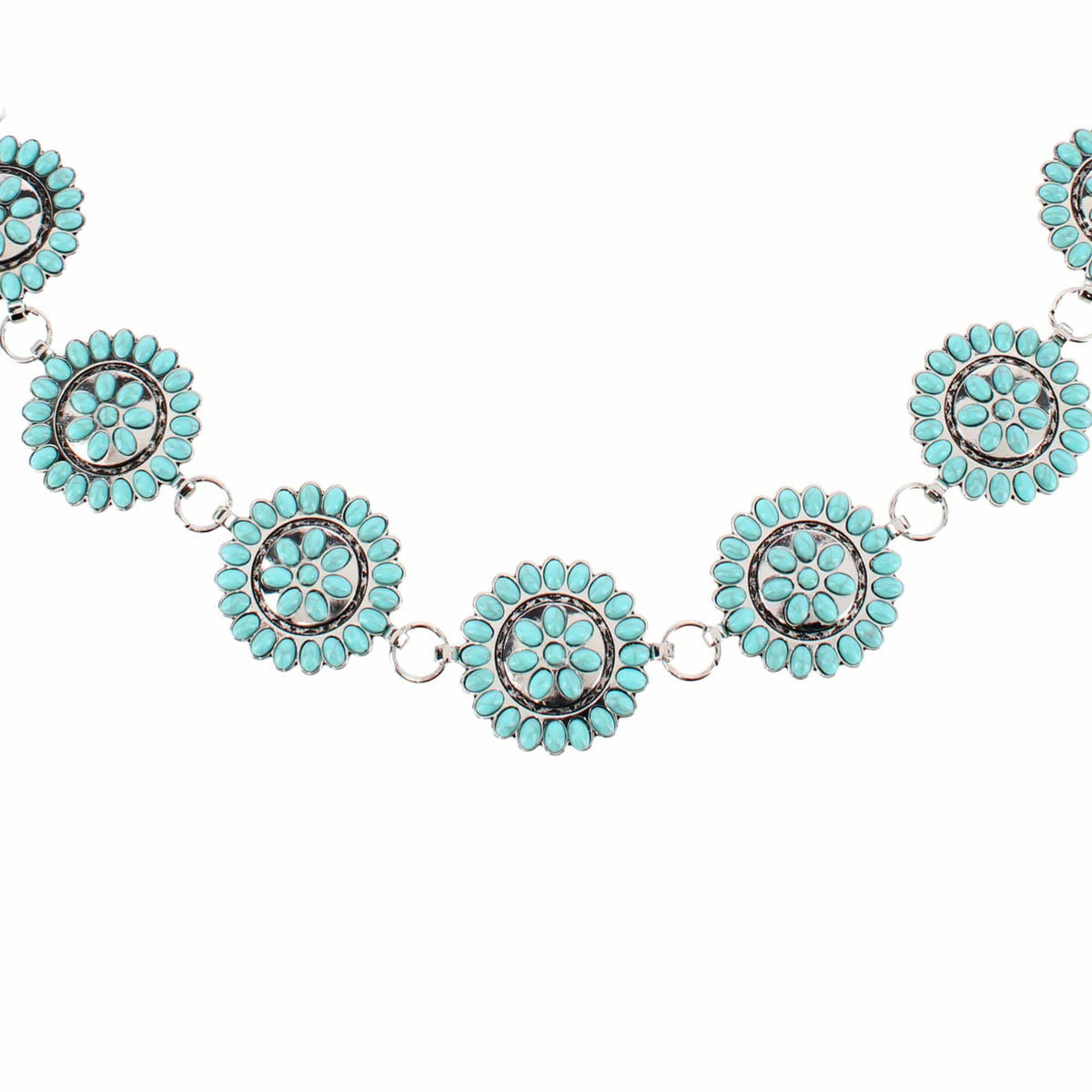 CTM® Women's Circle Stone Beaded Concho Silver Chain Belt Adjustable - Turquoise