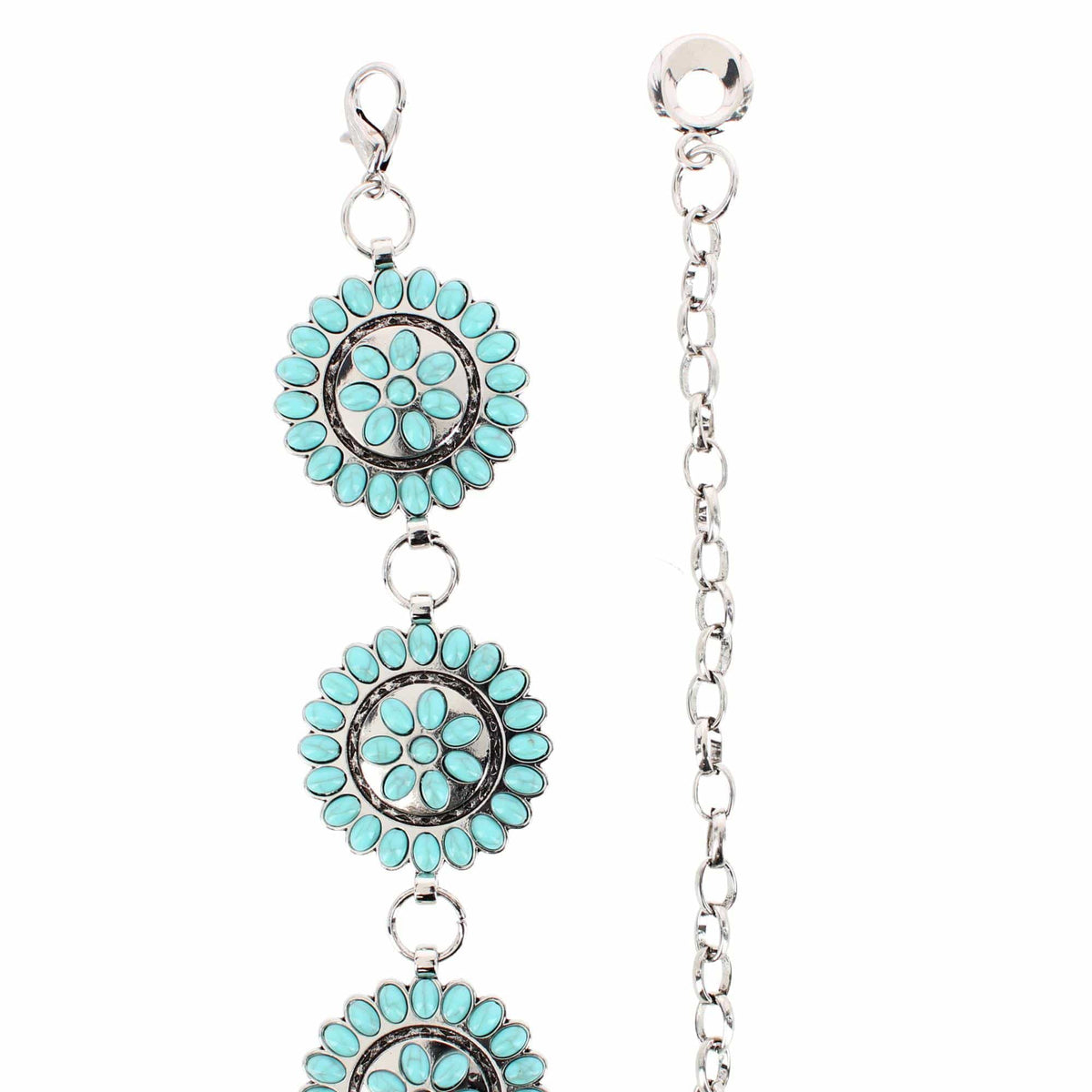 CTM® Women's Circle Stone Beaded Concho Silver Chain Belt Adjustable - Turquoise