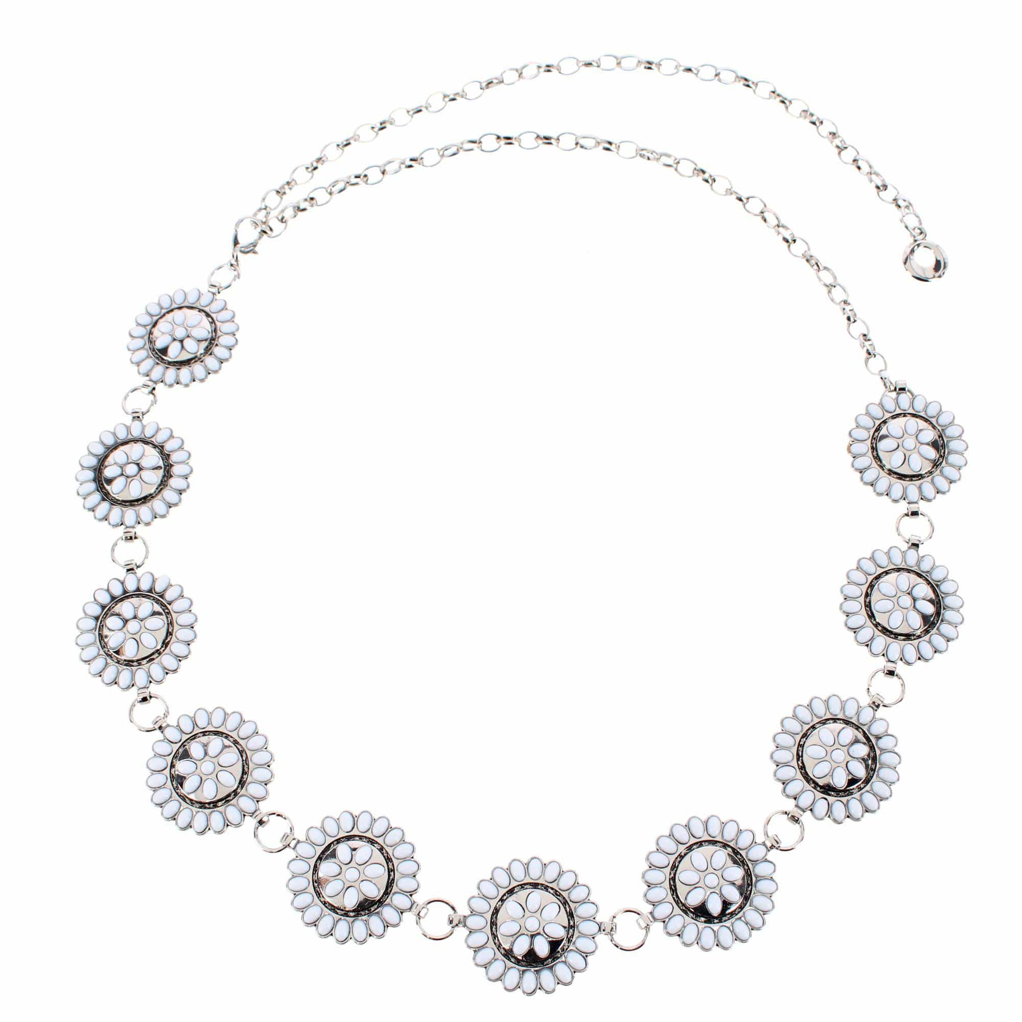 CTM® Women's Circle Stone Beaded Concho Silver Chain Belt Adjustable - White
