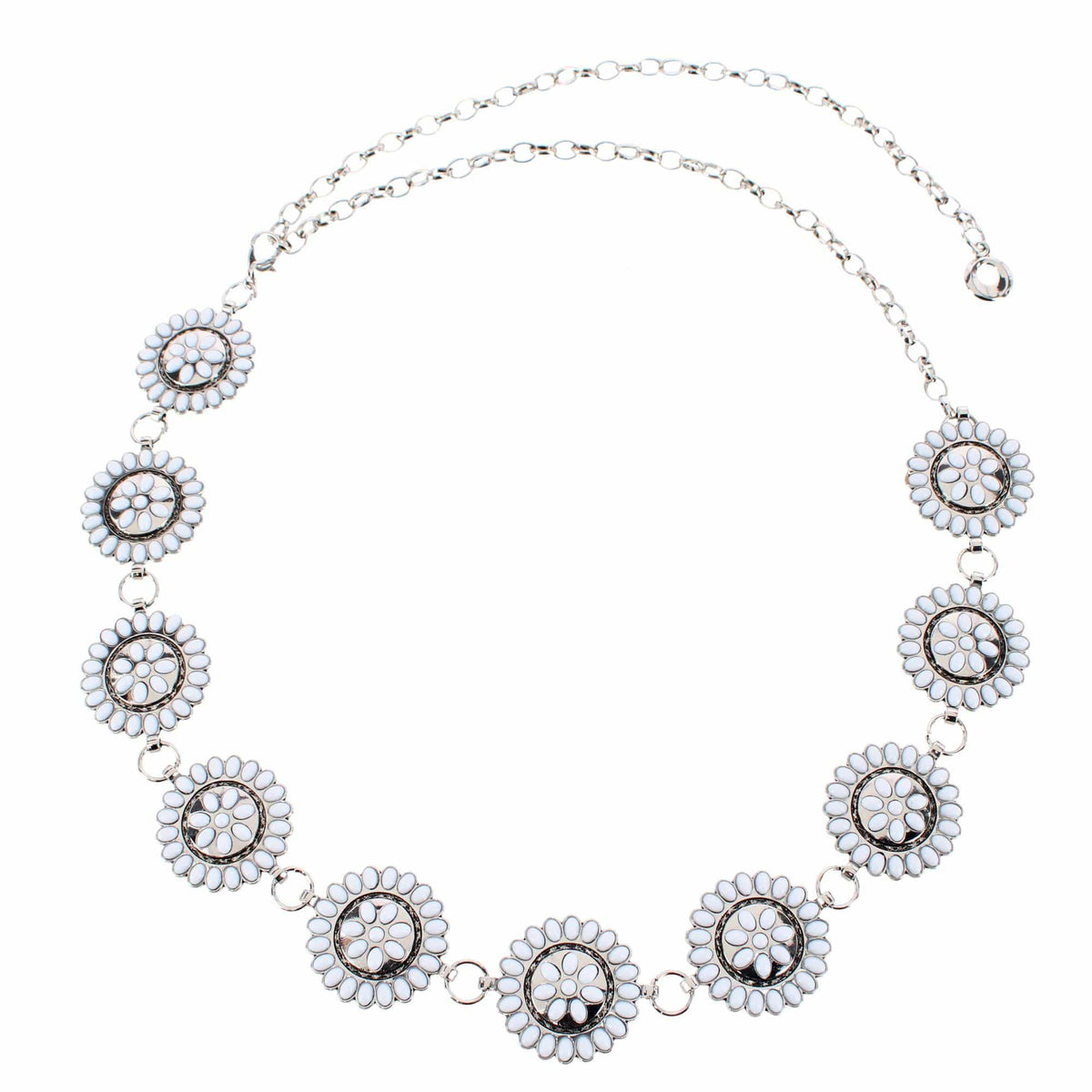CTM® Women's Circle Stone Beaded Concho Silver Chain Belt Adjustable