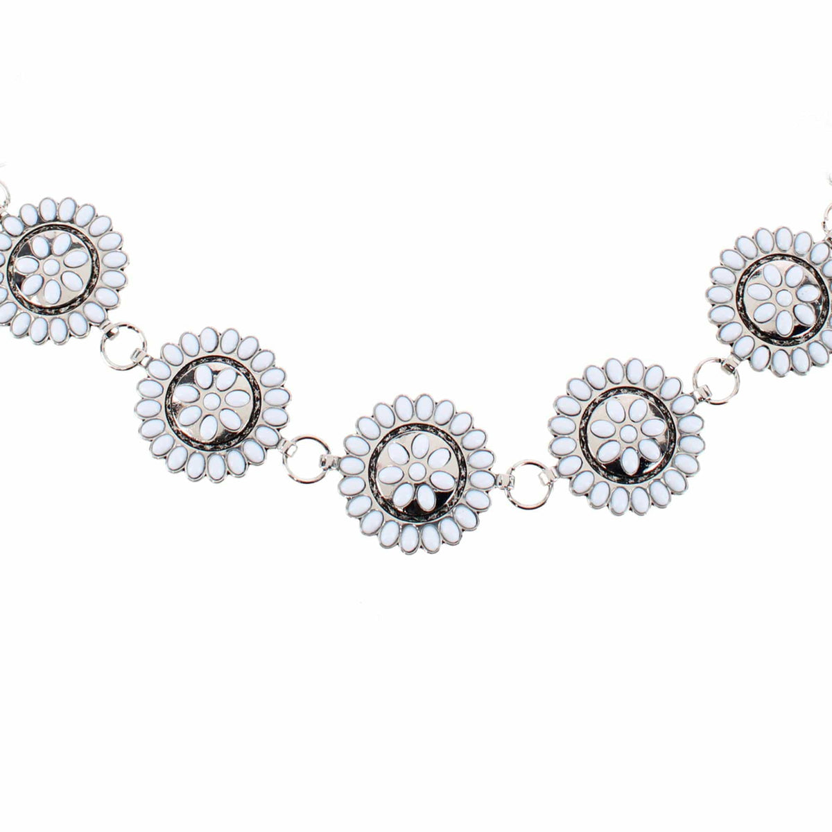 CTM® Women's Circle Stone Beaded Concho Silver Chain Belt Adjustable - White