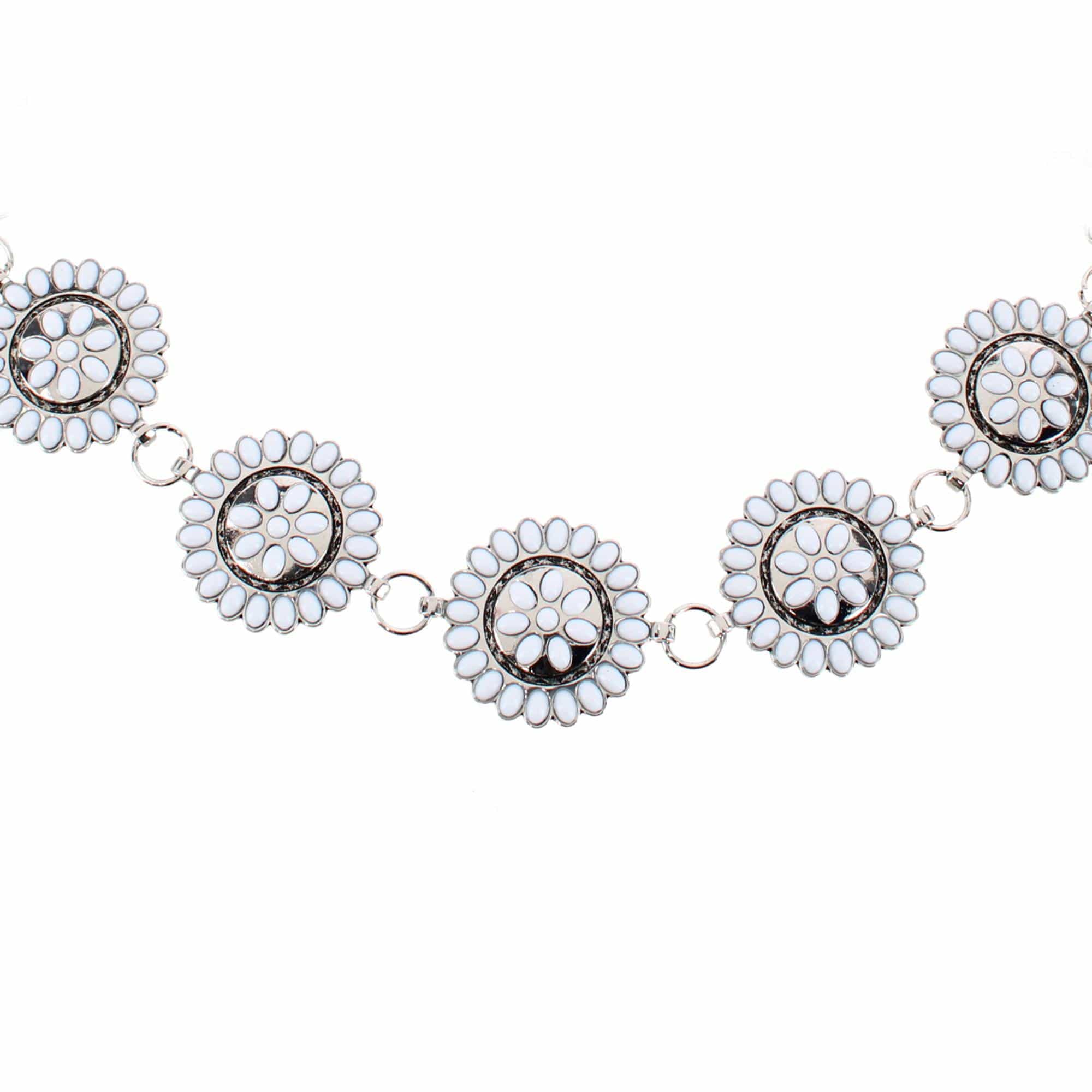 CTM® Women's Circle Stone Beaded Concho Silver Chain Belt Adjustable - White