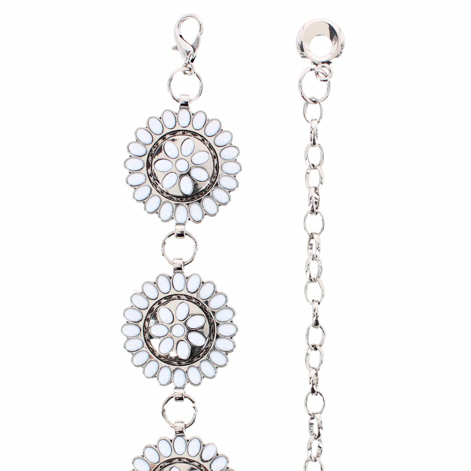 CTM® Women's Circle Stone Beaded Concho Silver Chain Belt Adjustable - White