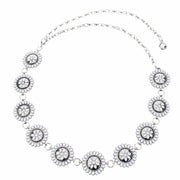 Women's Circle Stone Beaded Concho Silver Chain Belt Adjustable