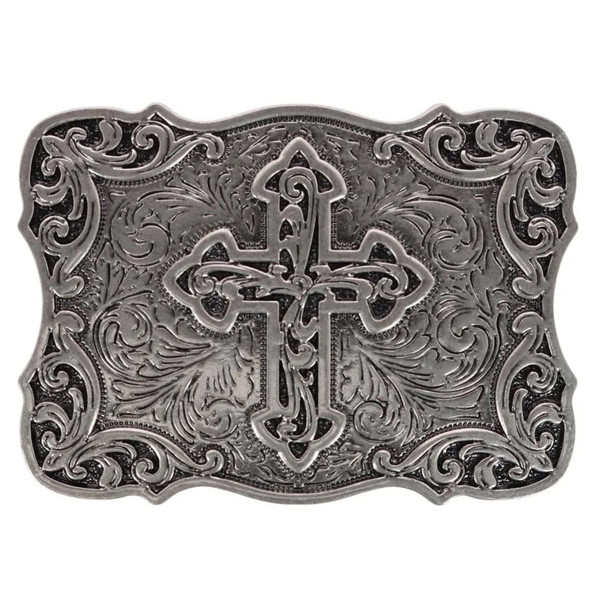 CTM® Vintage Silver Cross Filigree Belt Buckle - Vintage Silver Cross Filigree Belt Buckle