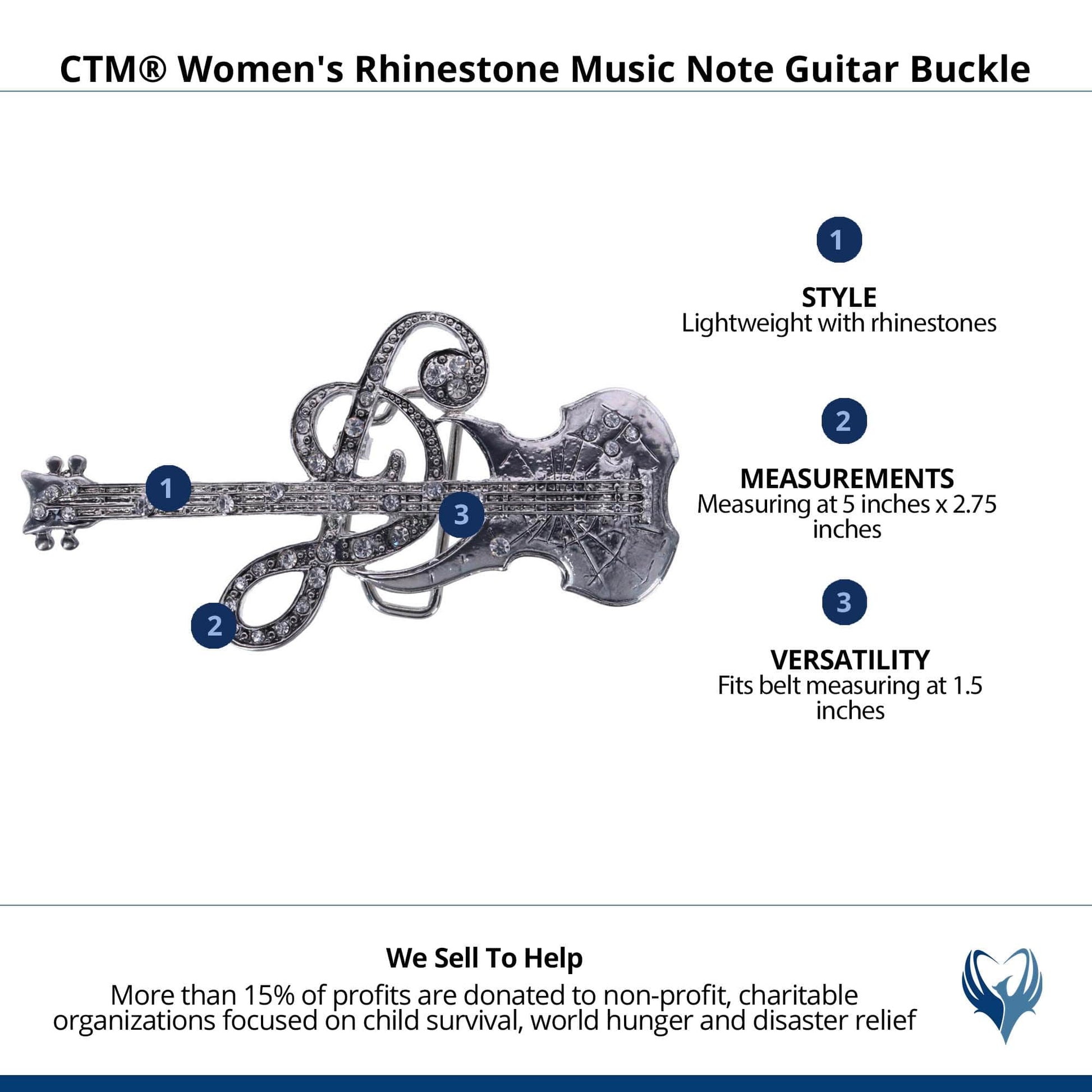 CTM® Women's Rhinestone Music Note Guitar Buckle - Silver
