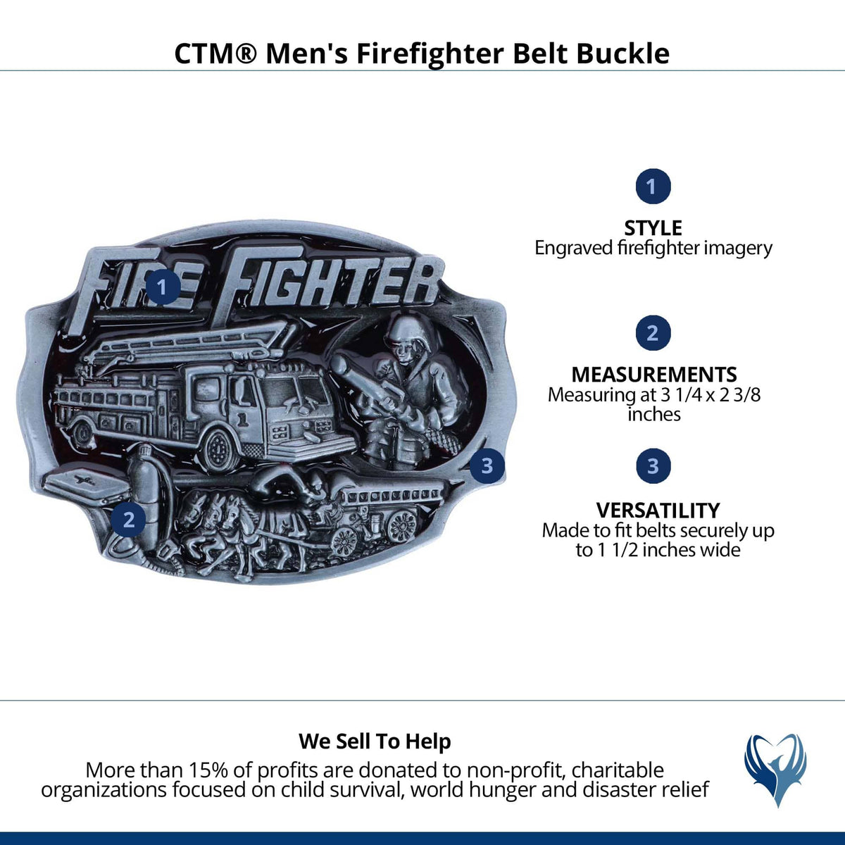 CTM® Men's Firefighter Belt Buckle - Silver