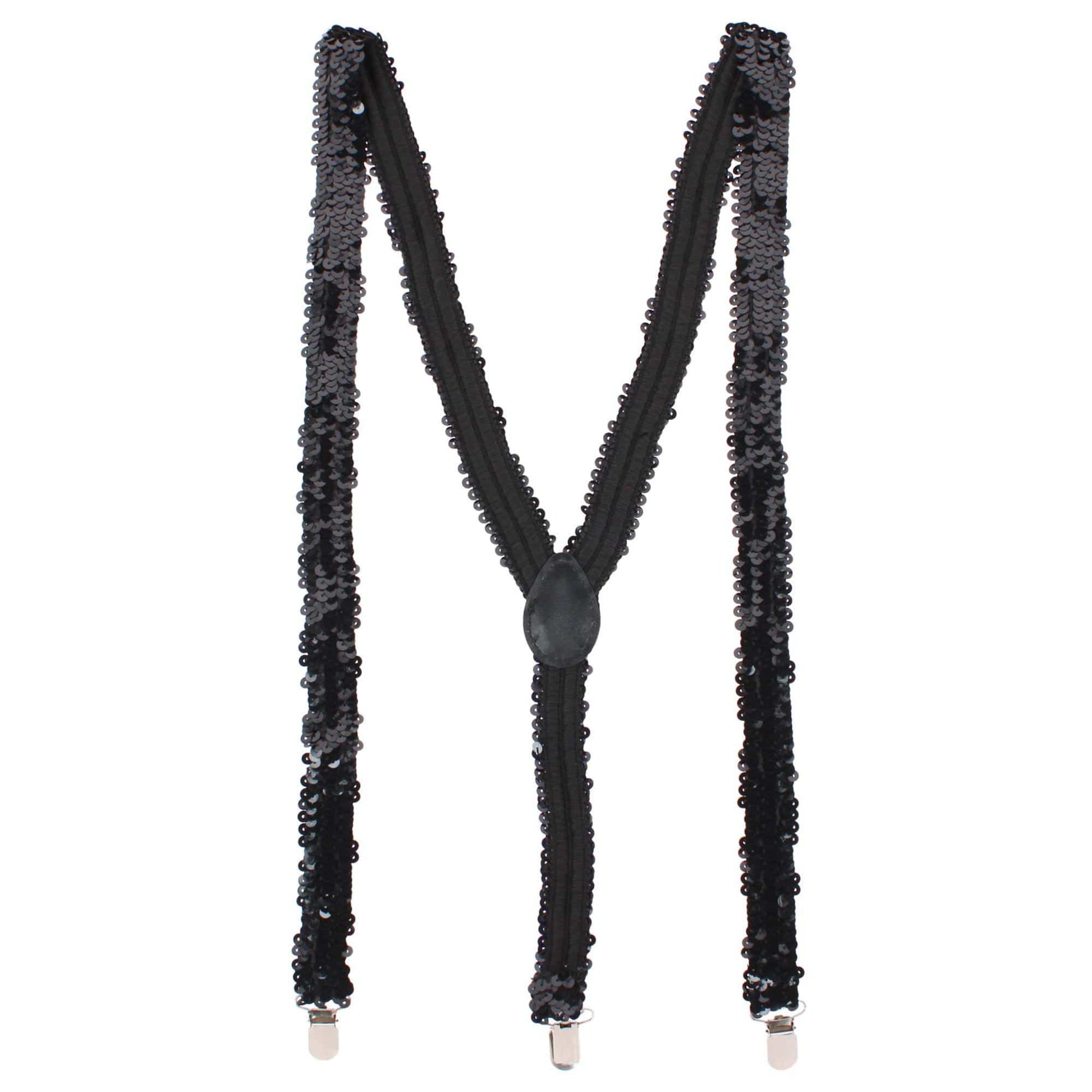 CTM® Adult Sequin Suspender & Bow Tie Set Adjustable Dress Costume Accessory - Black