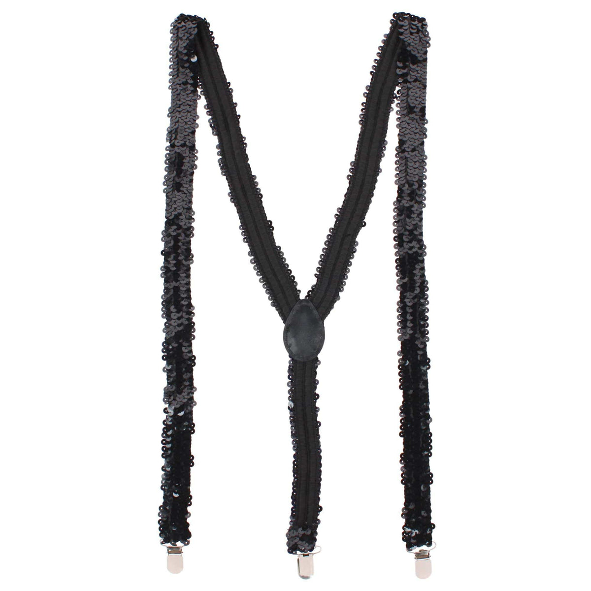 CTM® Adult Sequin Suspender & Bow Tie Set Adjustable Dress Costume Accessory - Black