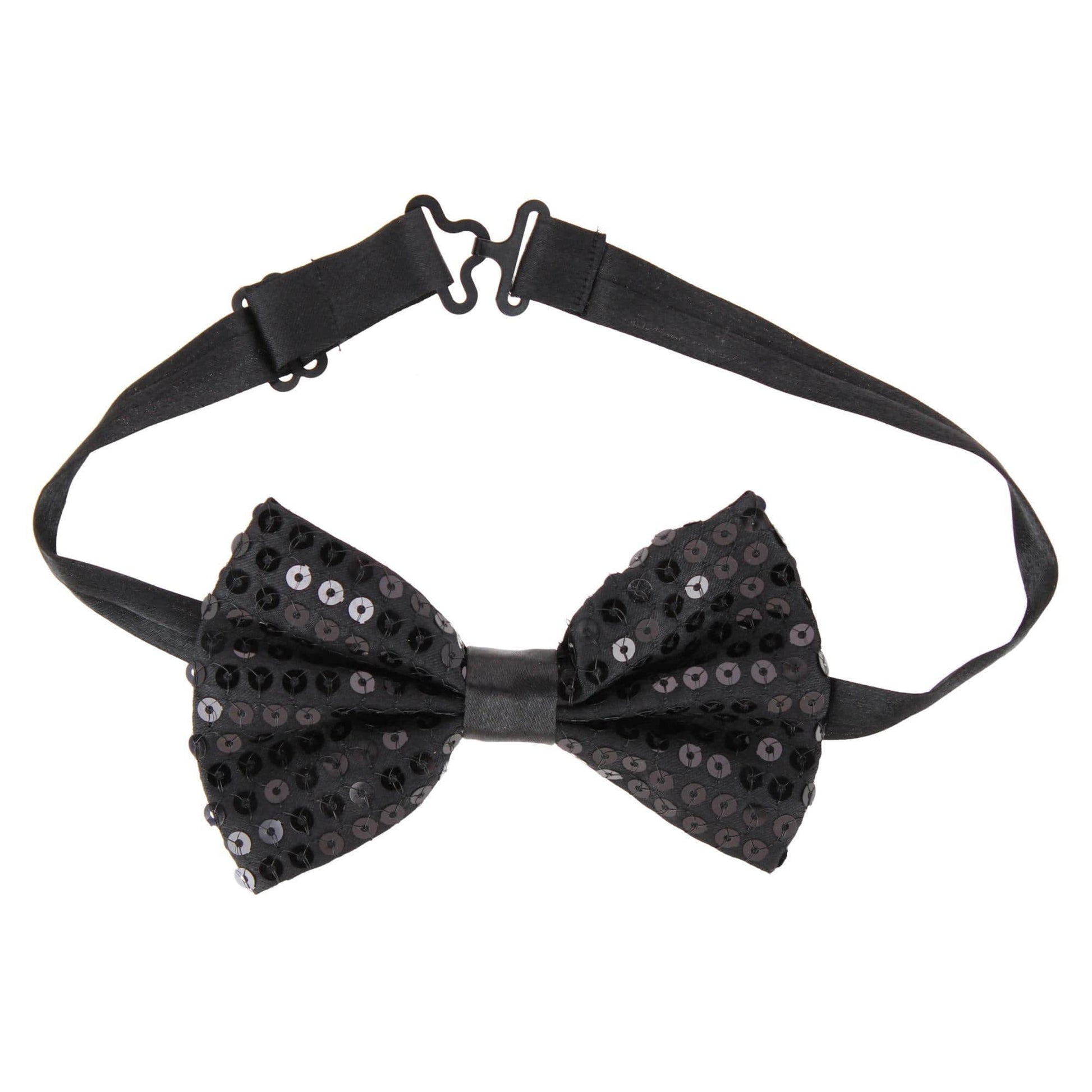 CTM® Adult Sequin Suspender & Bow Tie Set Adjustable Dress Costume Accessory - Black