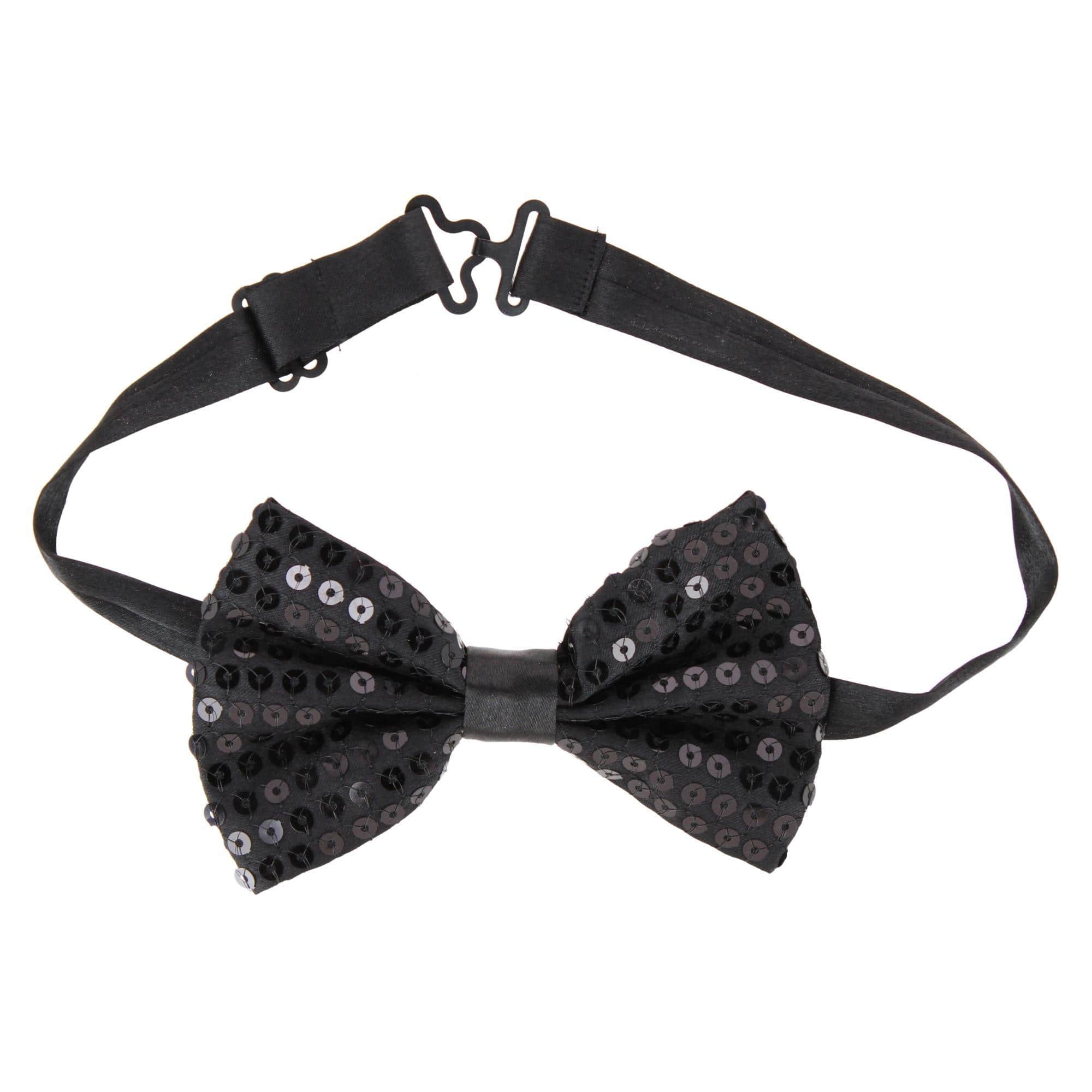 CTM® Adult Sequin Suspender & Bow Tie Set Adjustable Dress Costume Accessory - Black