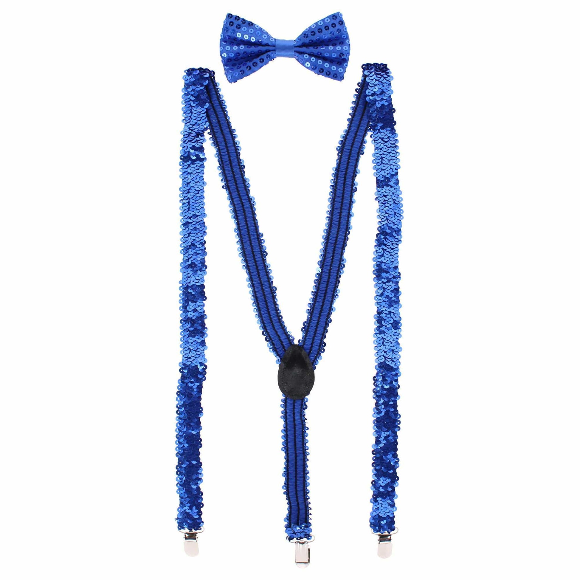 CTM® Adult Sequin Suspender & Bow Tie Set Adjustable Dress Costume Accessory - Blue