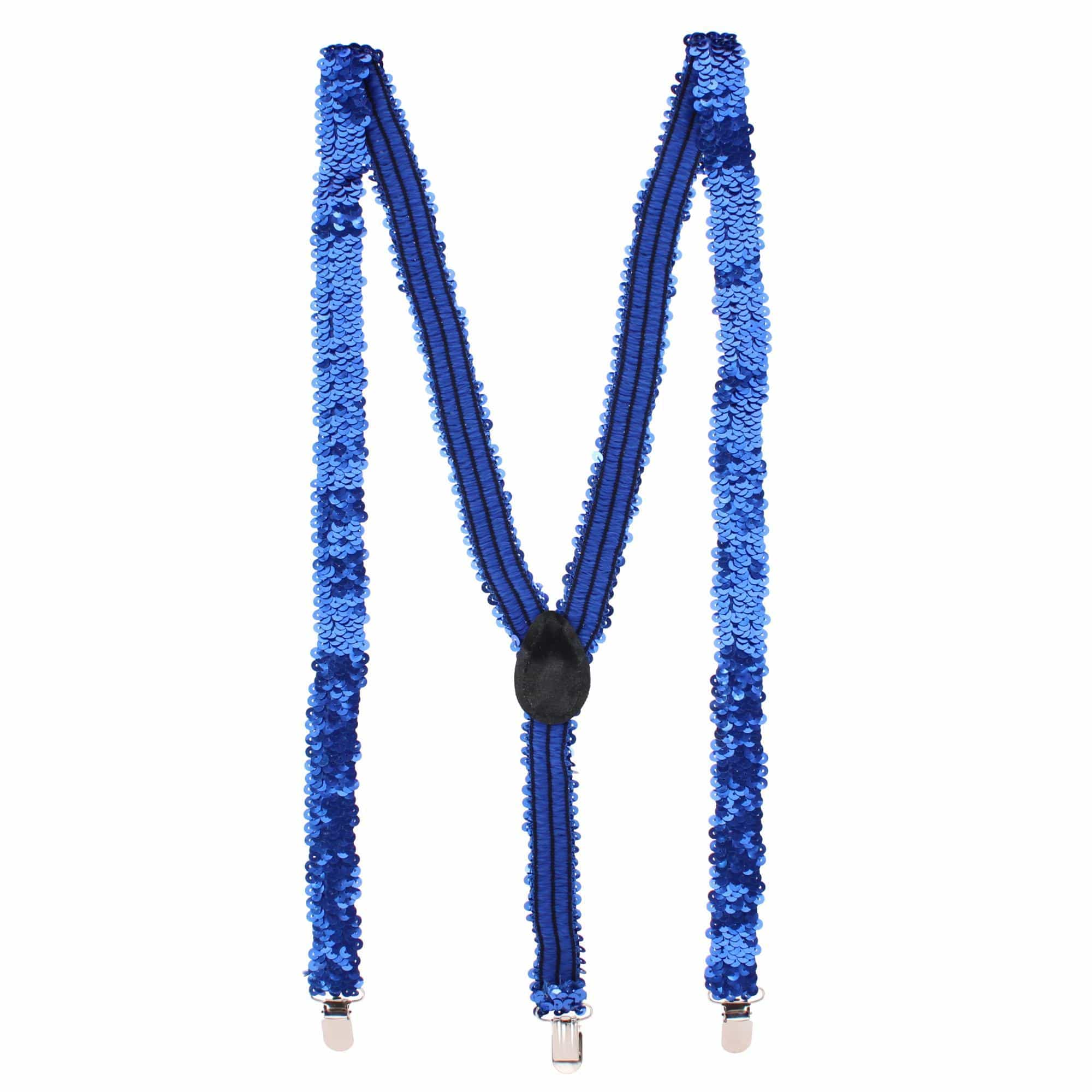 CTM® Adult Sequin Suspender & Bow Tie Set Adjustable Dress Costume Accessory - Blue