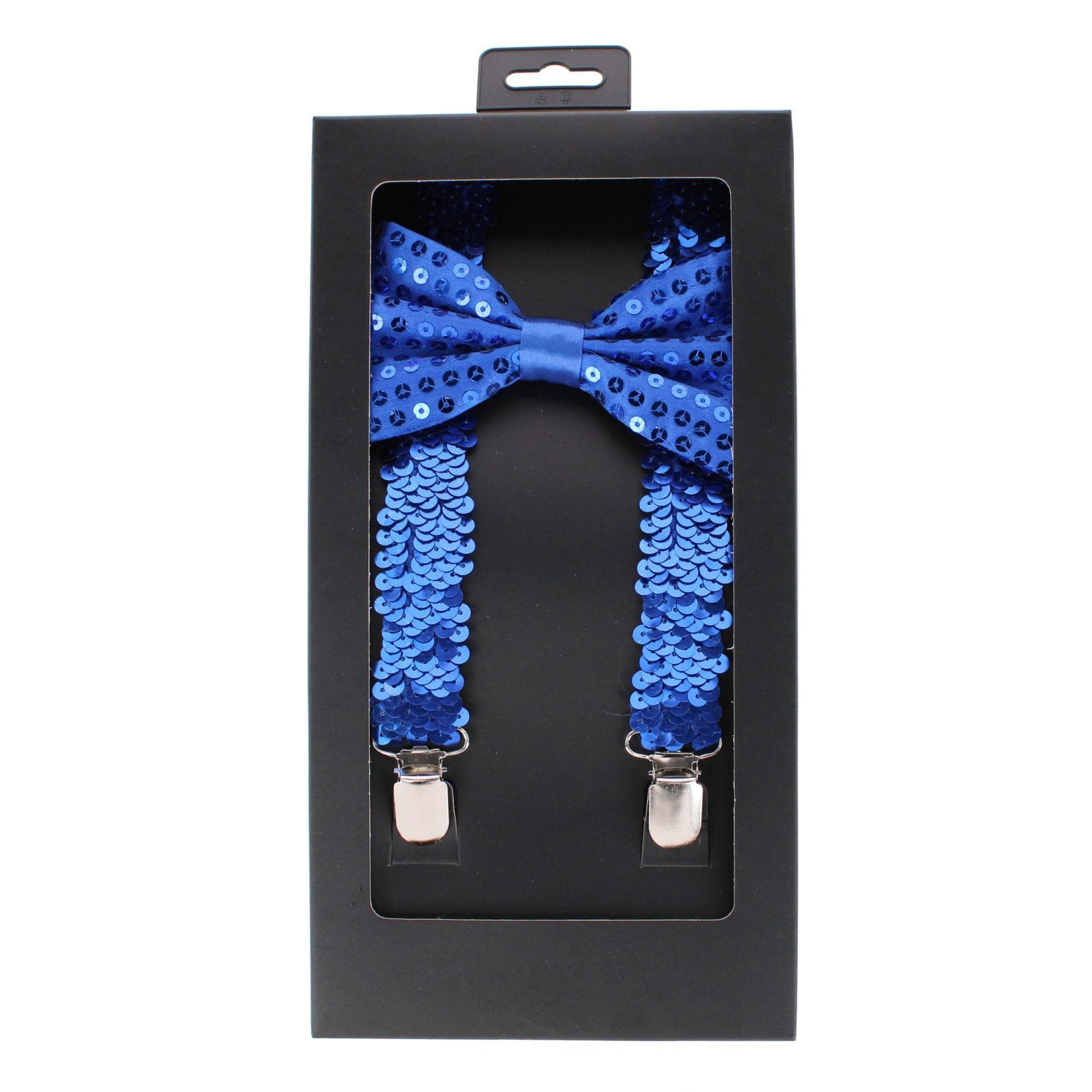 CTM® Adult Sequin Suspender & Bow Tie Set Adjustable Dress Costume Accessory - Blue