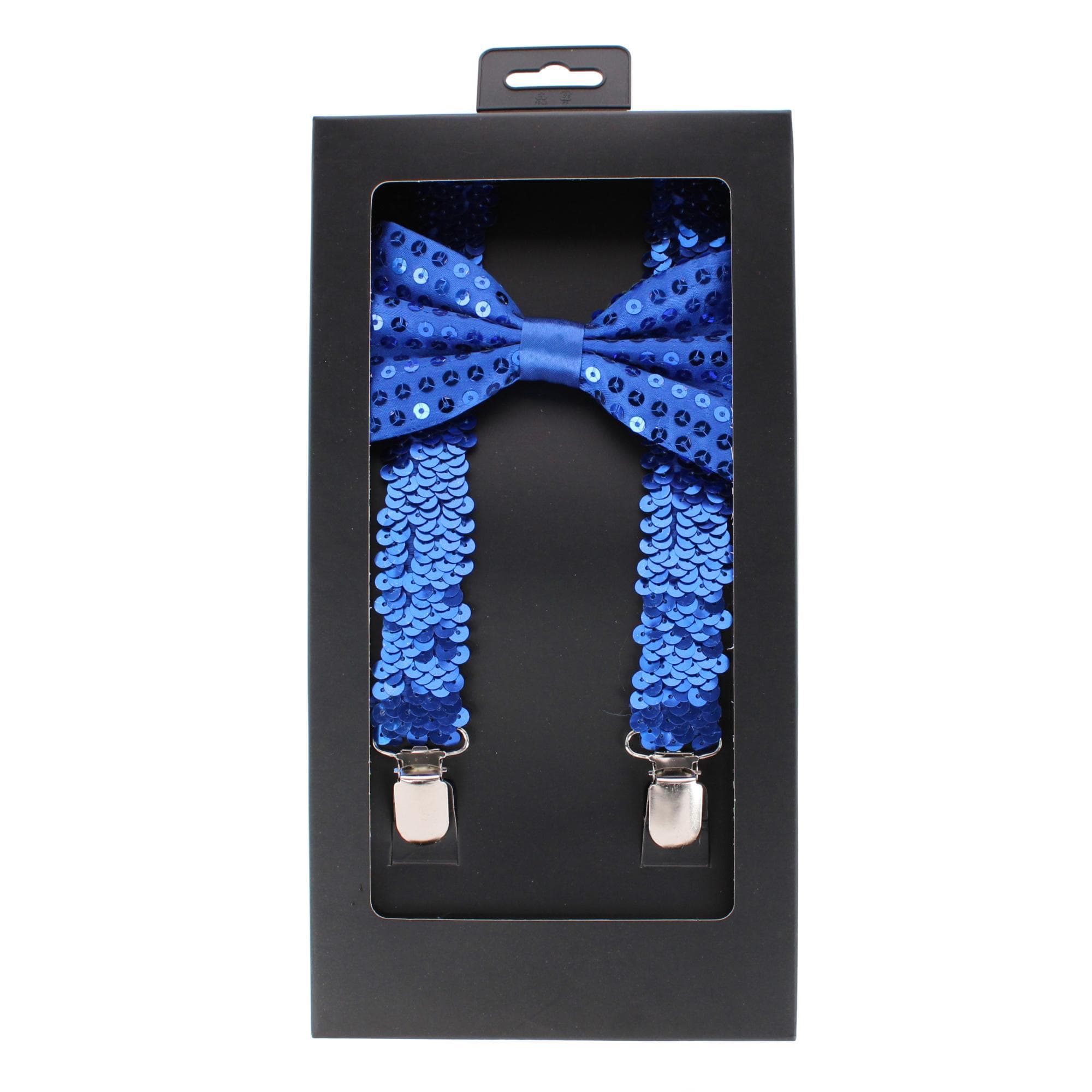 CTM® Adult Sequin Suspender & Bow Tie Set Adjustable Dress Costume Accessory - Blue