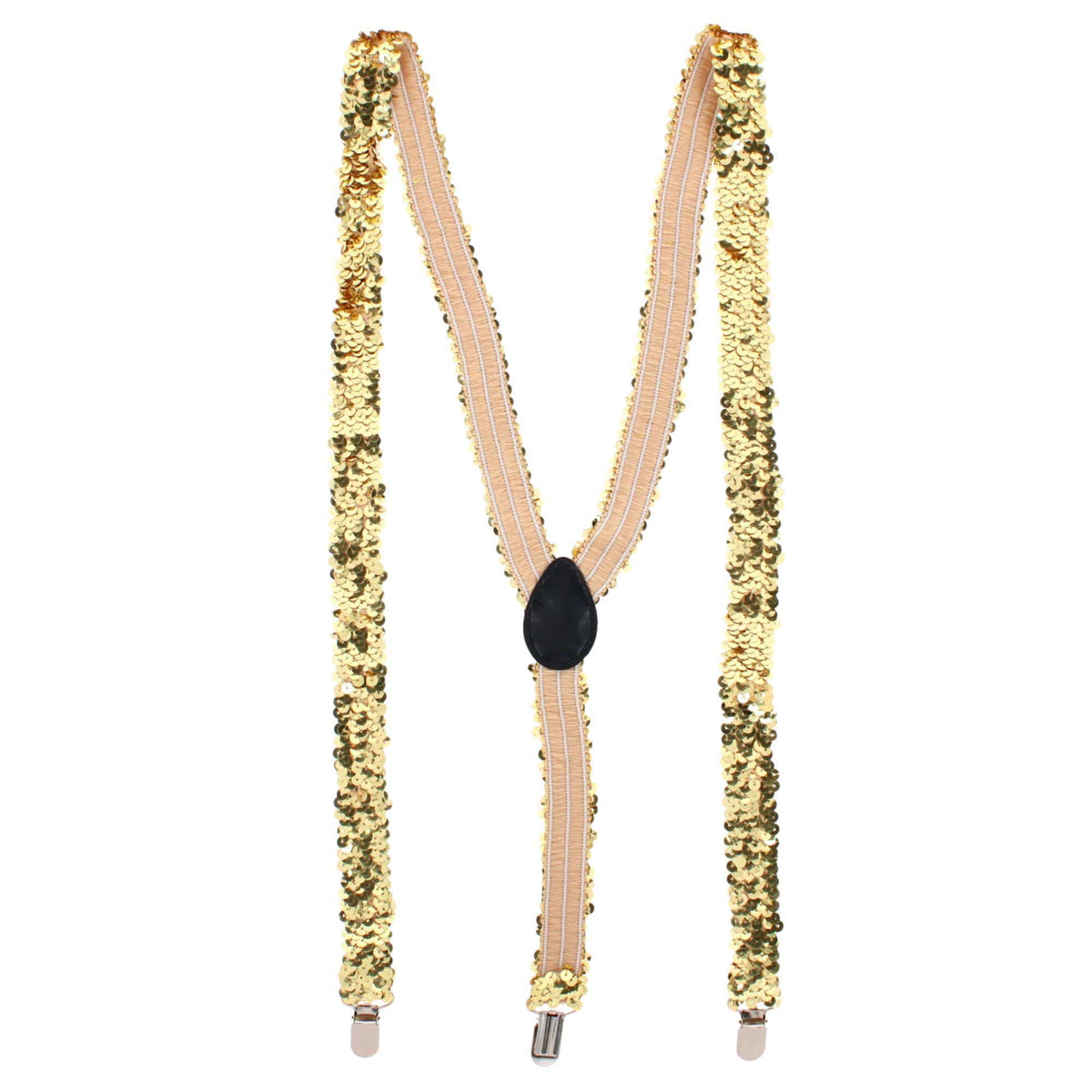 CTM® Adult Sequin Suspender & Bow Tie Set Adjustable Dress Costume Accessory - Gold