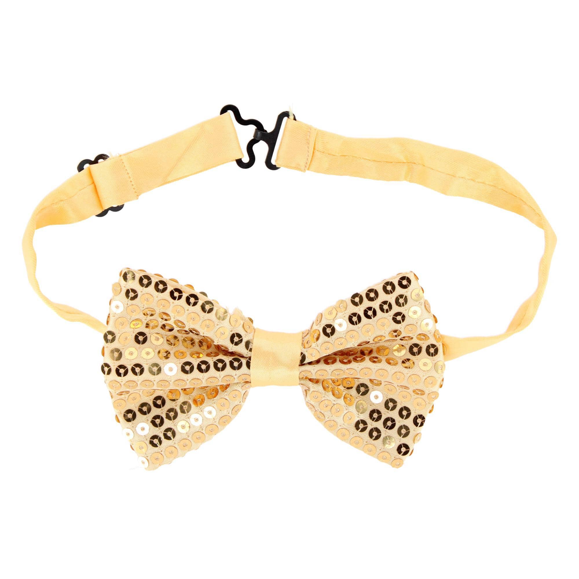 CTM® Adult Sequin Suspender & Bow Tie Set Adjustable Dress Costume Accessory - Gold