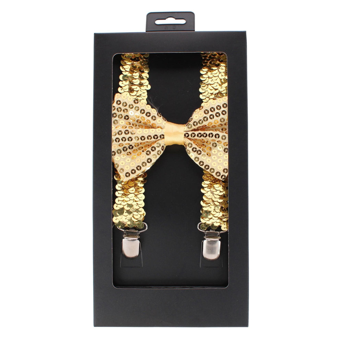 CTM® Adult Sequin Suspender & Bow Tie Set Adjustable Dress Costume Accessory - Gold