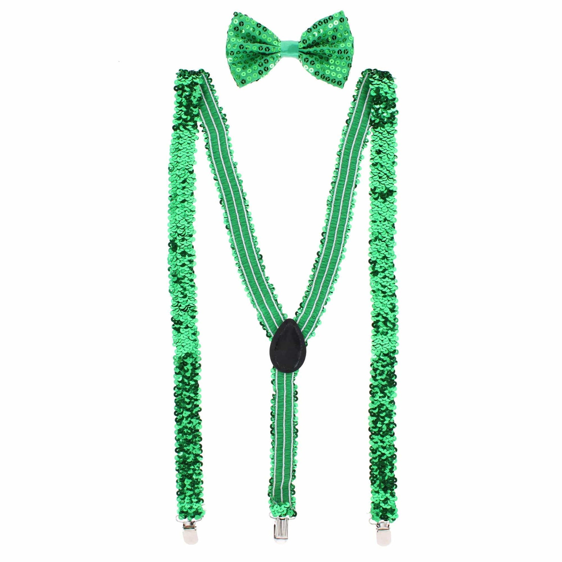 CTM® Adult Sequin Suspender & Bow Tie Set Adjustable Dress Costume Accessory