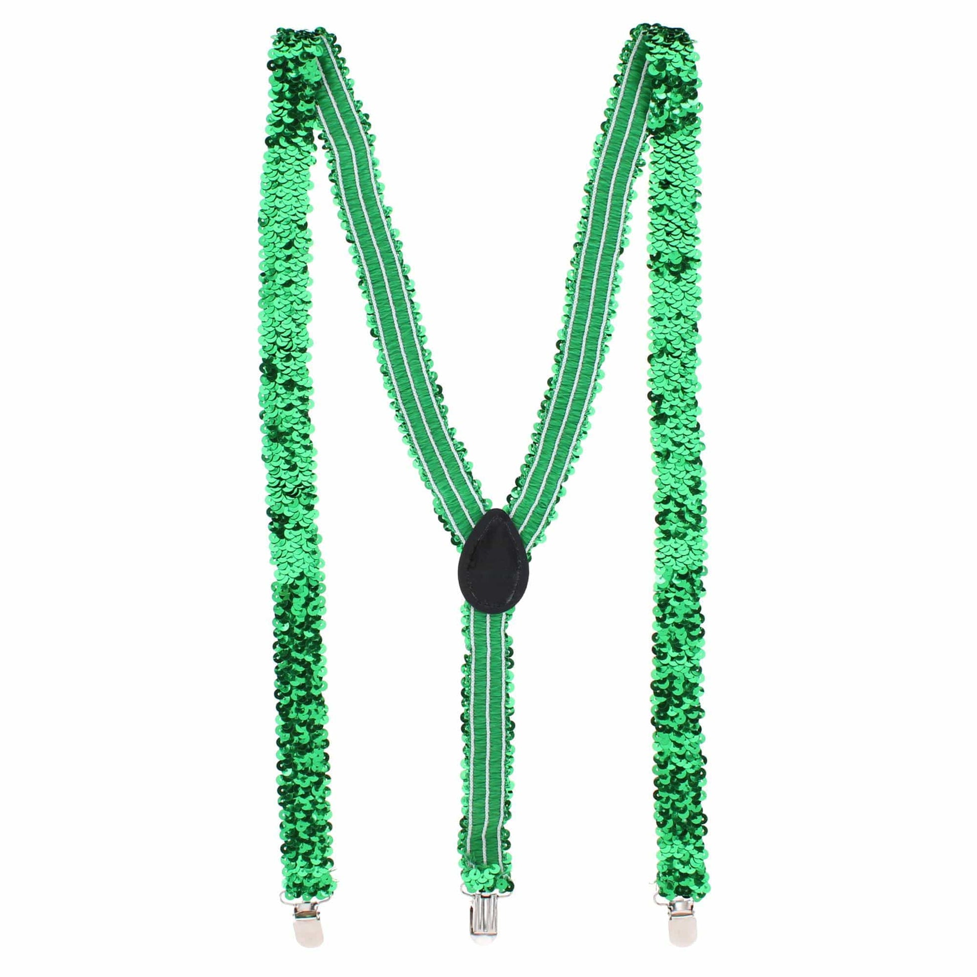 CTM® Adult Sequin Suspender & Bow Tie Set Adjustable Dress Costume Accessory - Green