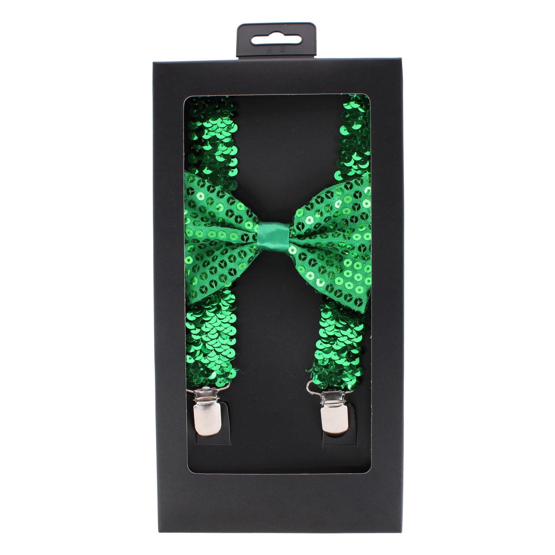 CTM® Adult Sequin Suspender & Bow Tie Set Adjustable Dress Costume Accessory - Green