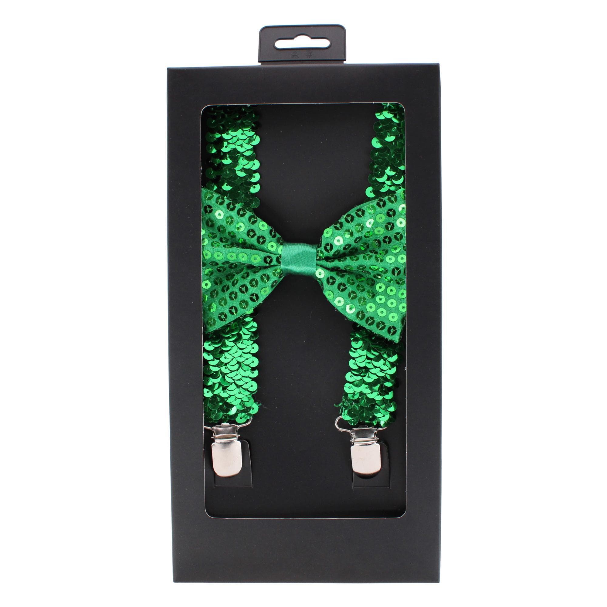 CTM® Adult Sequin Suspender & Bow Tie Set Adjustable Dress Costume Accessory - Green