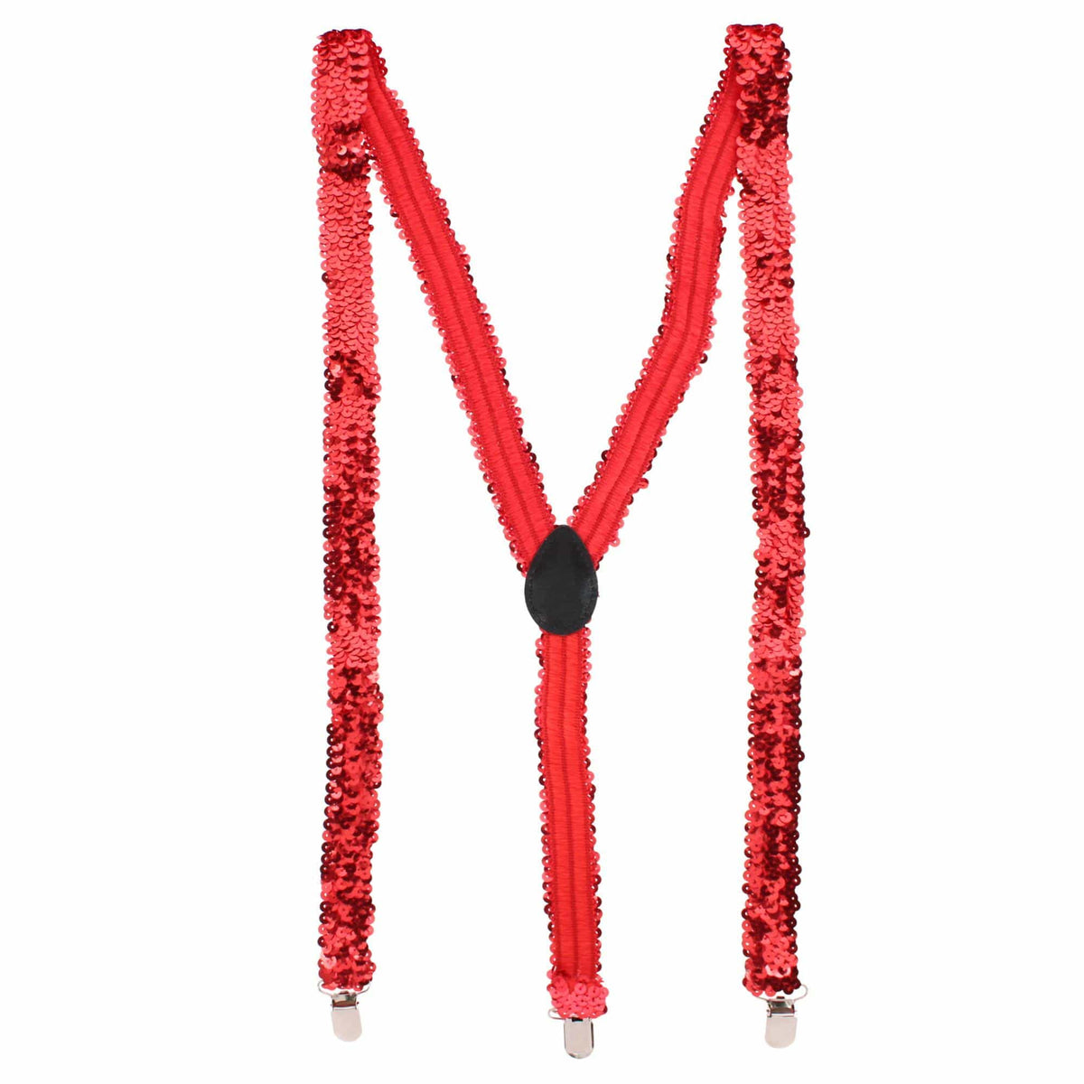 CTM® Adult Sequin Suspender & Bow Tie Set Adjustable Dress Costume Accessory - Red