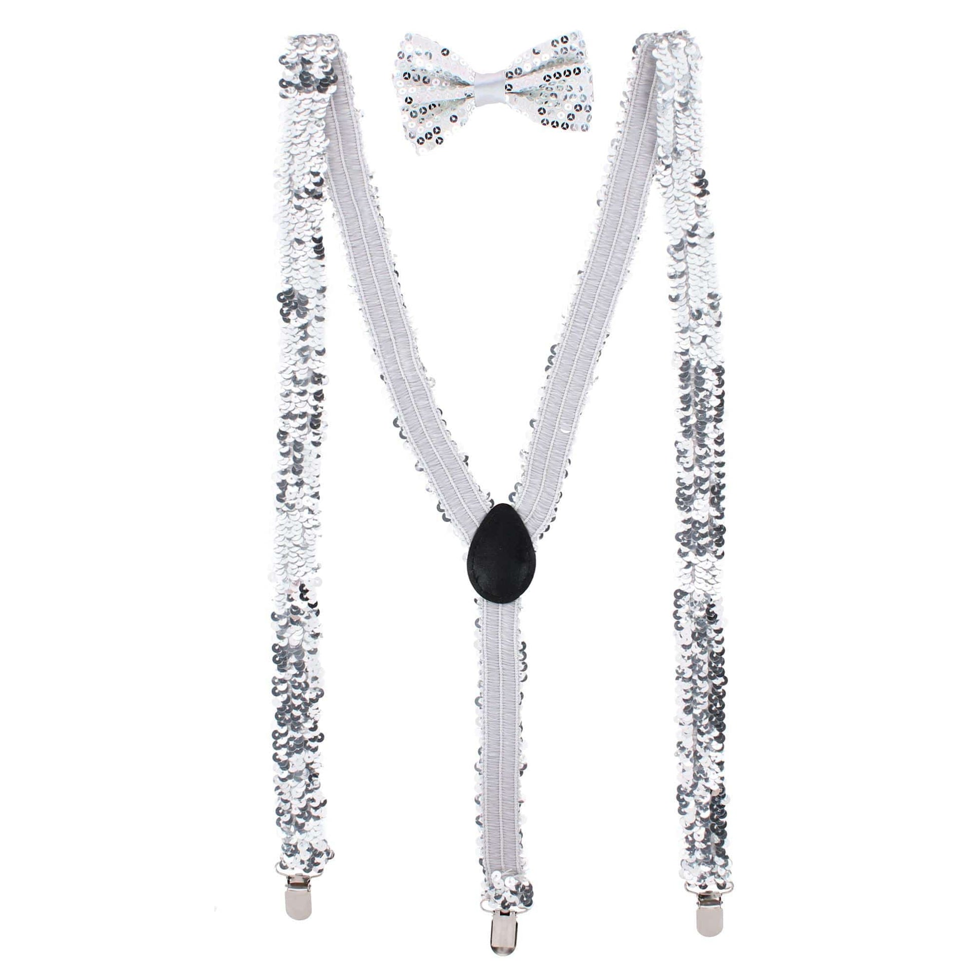 CTM® Adult Sequin Suspender & Bow Tie Set Adjustable Dress Costume Accessory