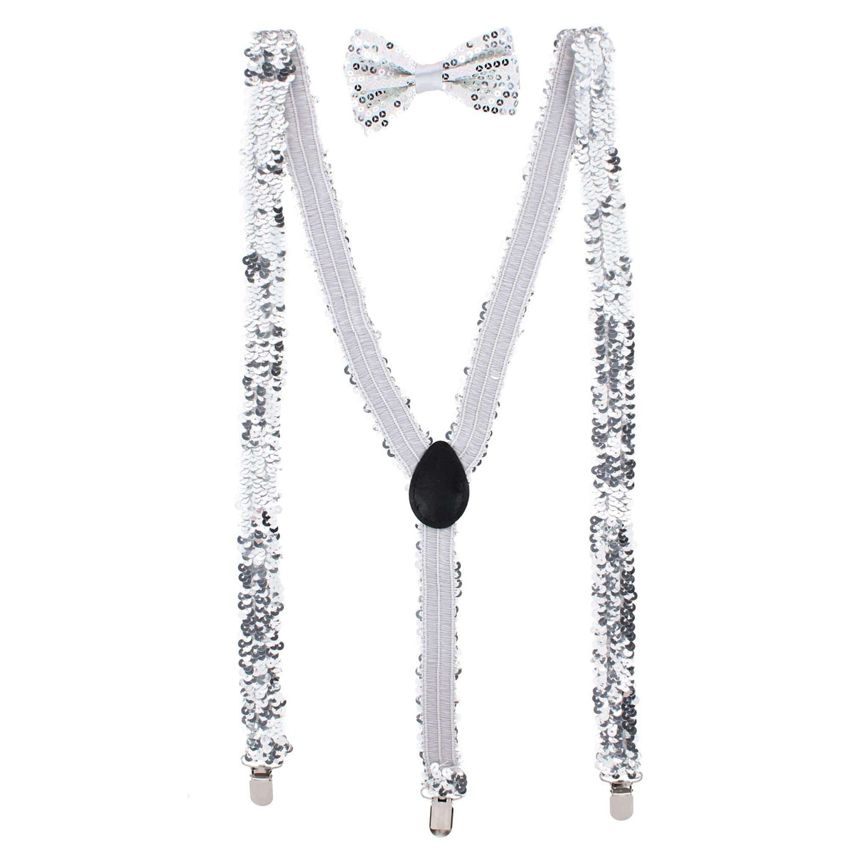 CTM® Adult Sequin Suspender & Bow Tie Set Adjustable Dress Costume Accessory