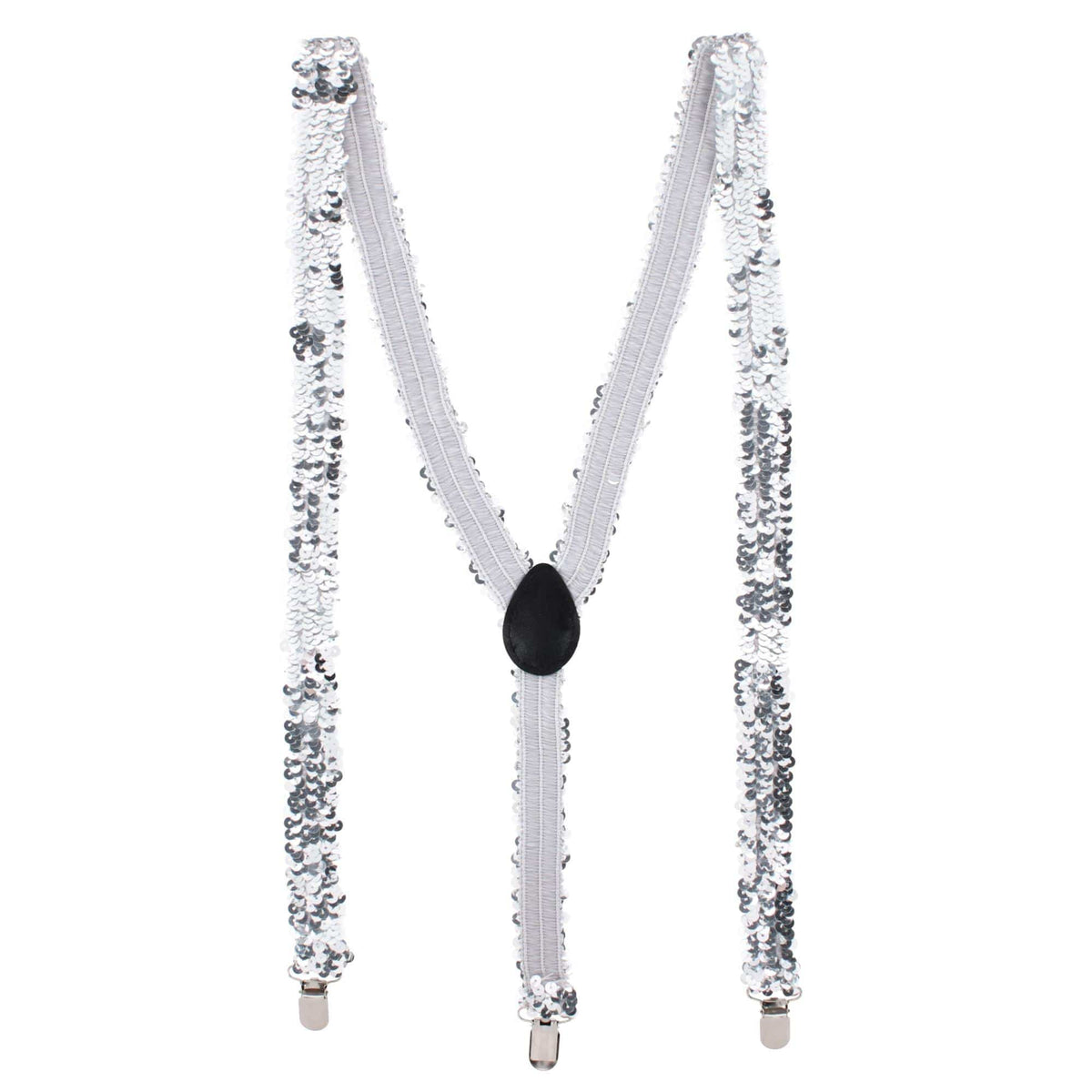 CTM® Adult Sequin Suspender & Bow Tie Set Adjustable Dress Costume Accessory - Silver