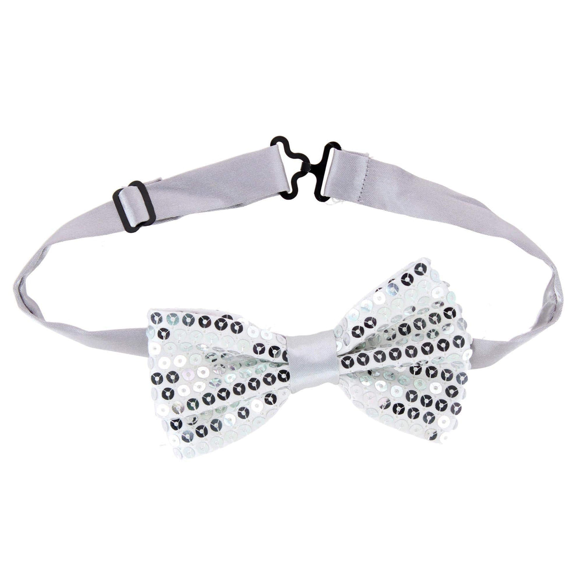 CTM® Adult Sequin Suspender & Bow Tie Set Adjustable Dress Costume Accessory - Silver